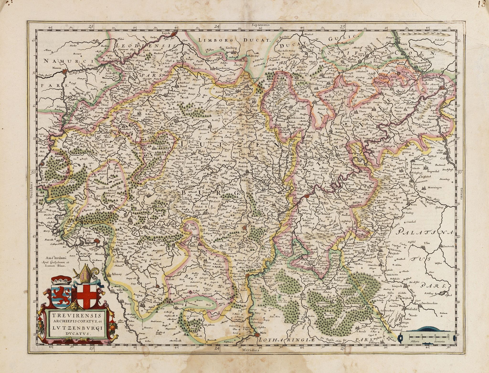 BLAEU, W & J., Trevirensis Archiepiscopatus, et Lutzenburgi Ducatus., antique map, old maps
