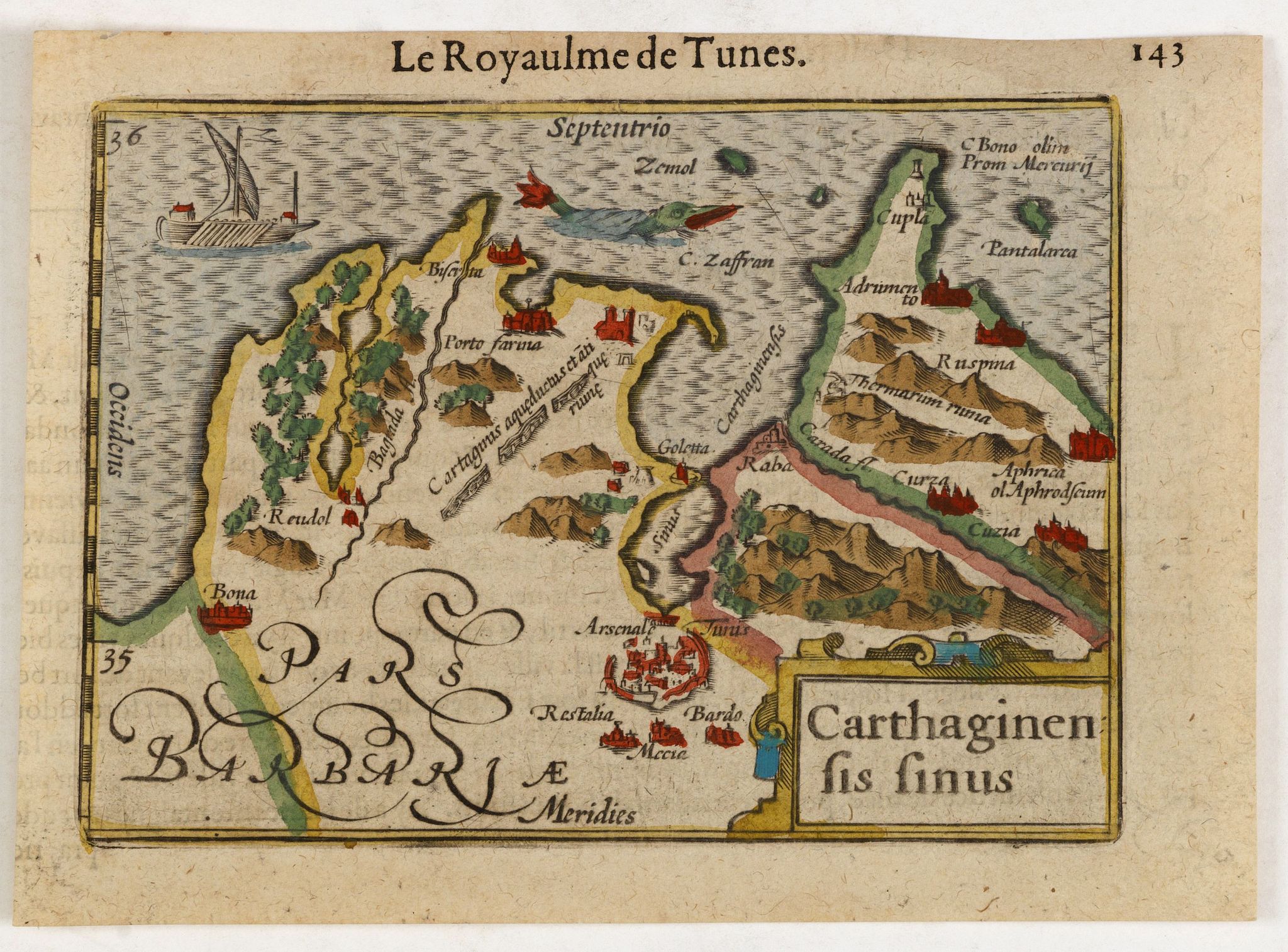 BERTIUS, P., Carthaginen fis Finus., antique map, old maps