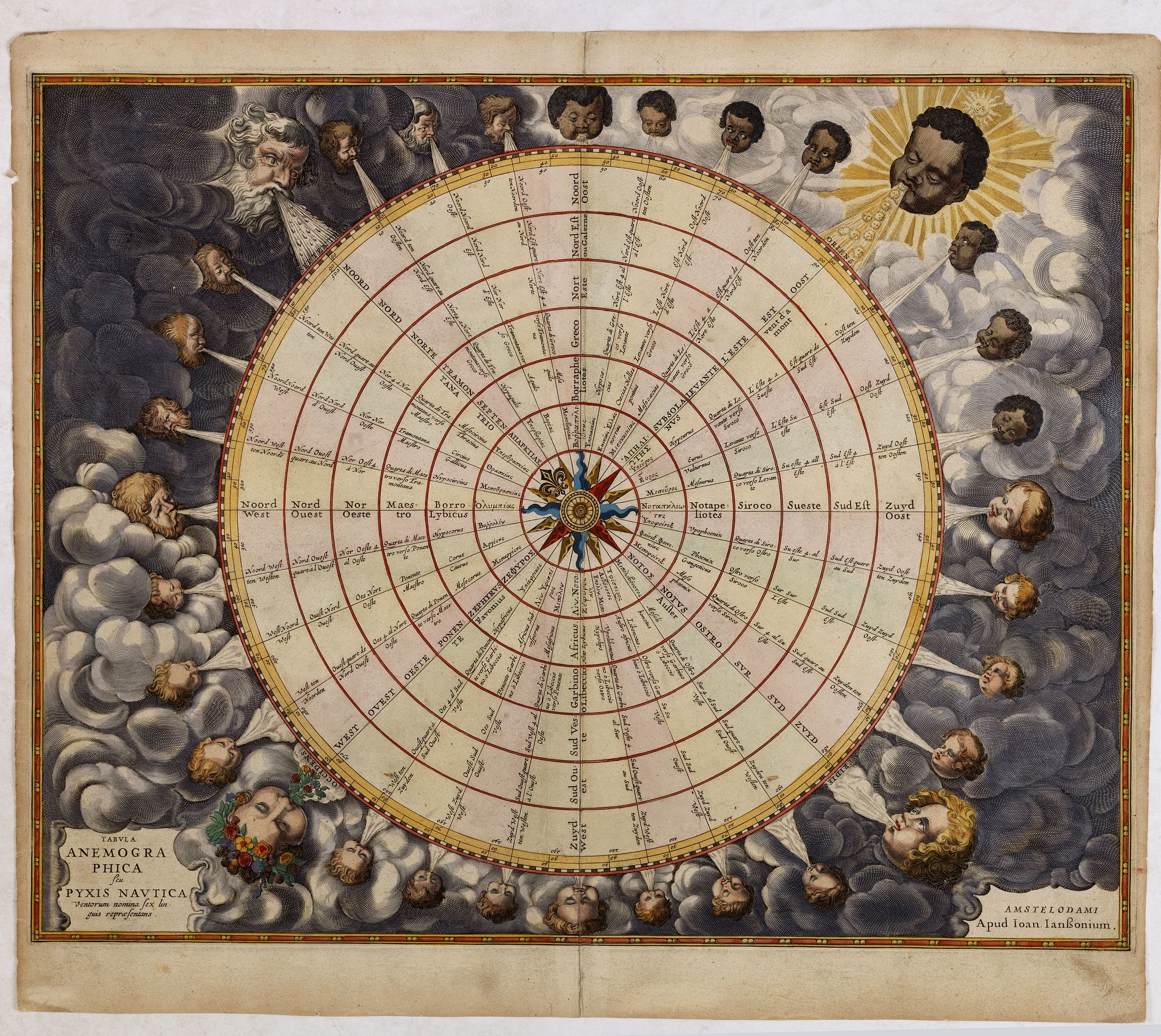 JANSSONIUS, J., Tabula Anemographica seu Pyxis Nautica., antique map, old maps