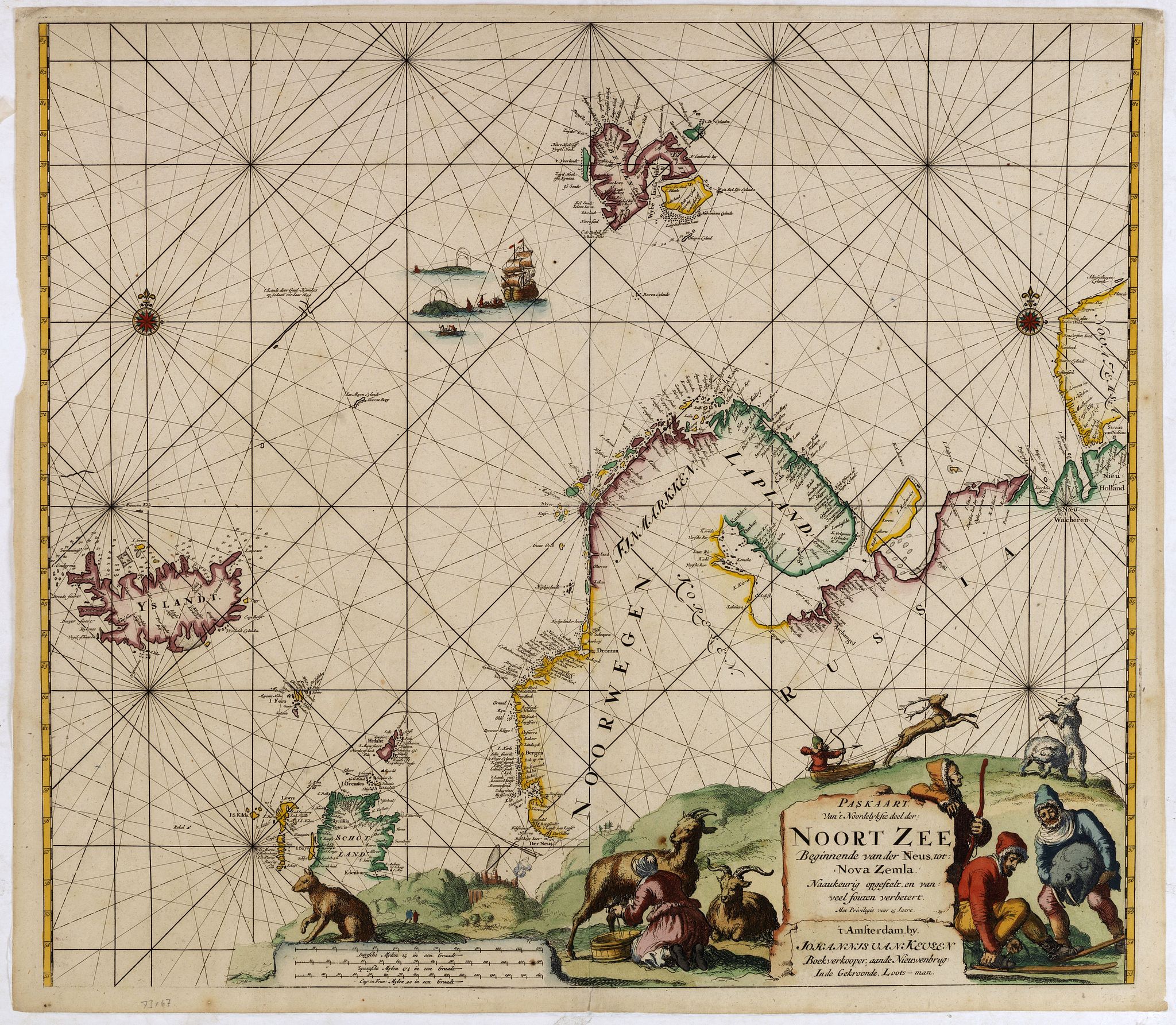 VAN KEULEN, J., Paskaart Van 't Noordelykste deel der Noort Zee Beginnende van der Neus tot Nova Zembla. . . ., antique map, old maps