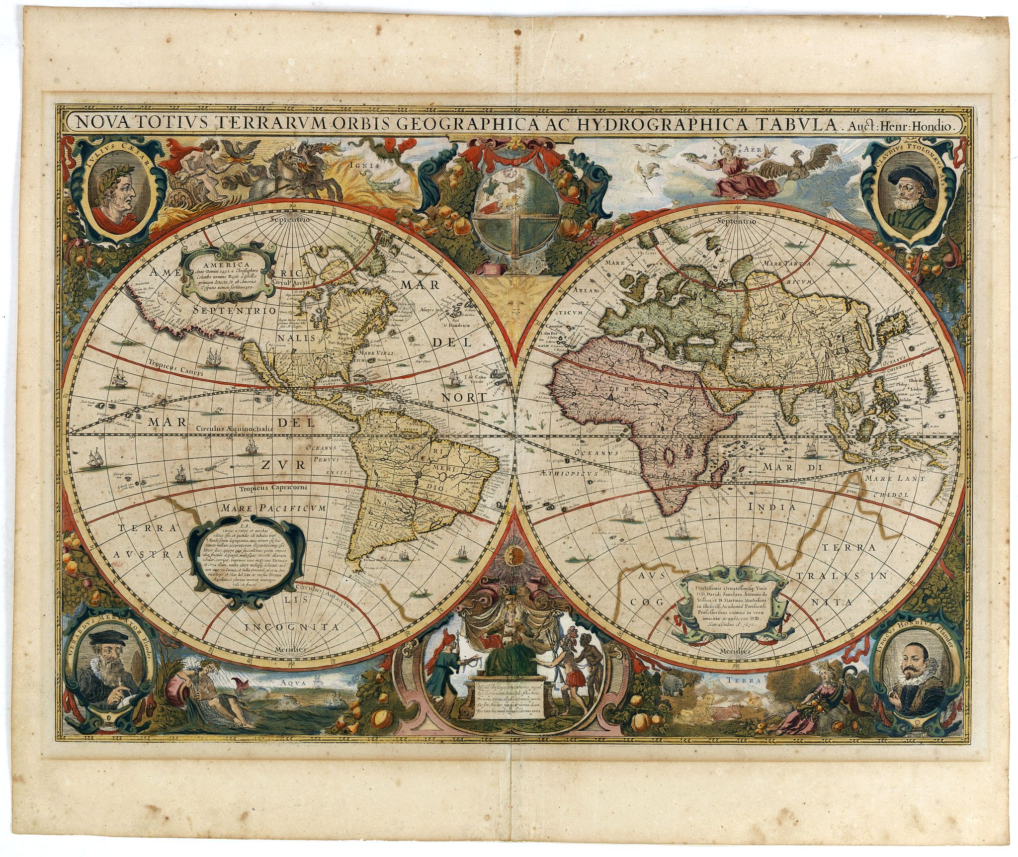 HONDIUS, H., Nova Totius Terrarum Orbis Geographica.., antique map, old maps