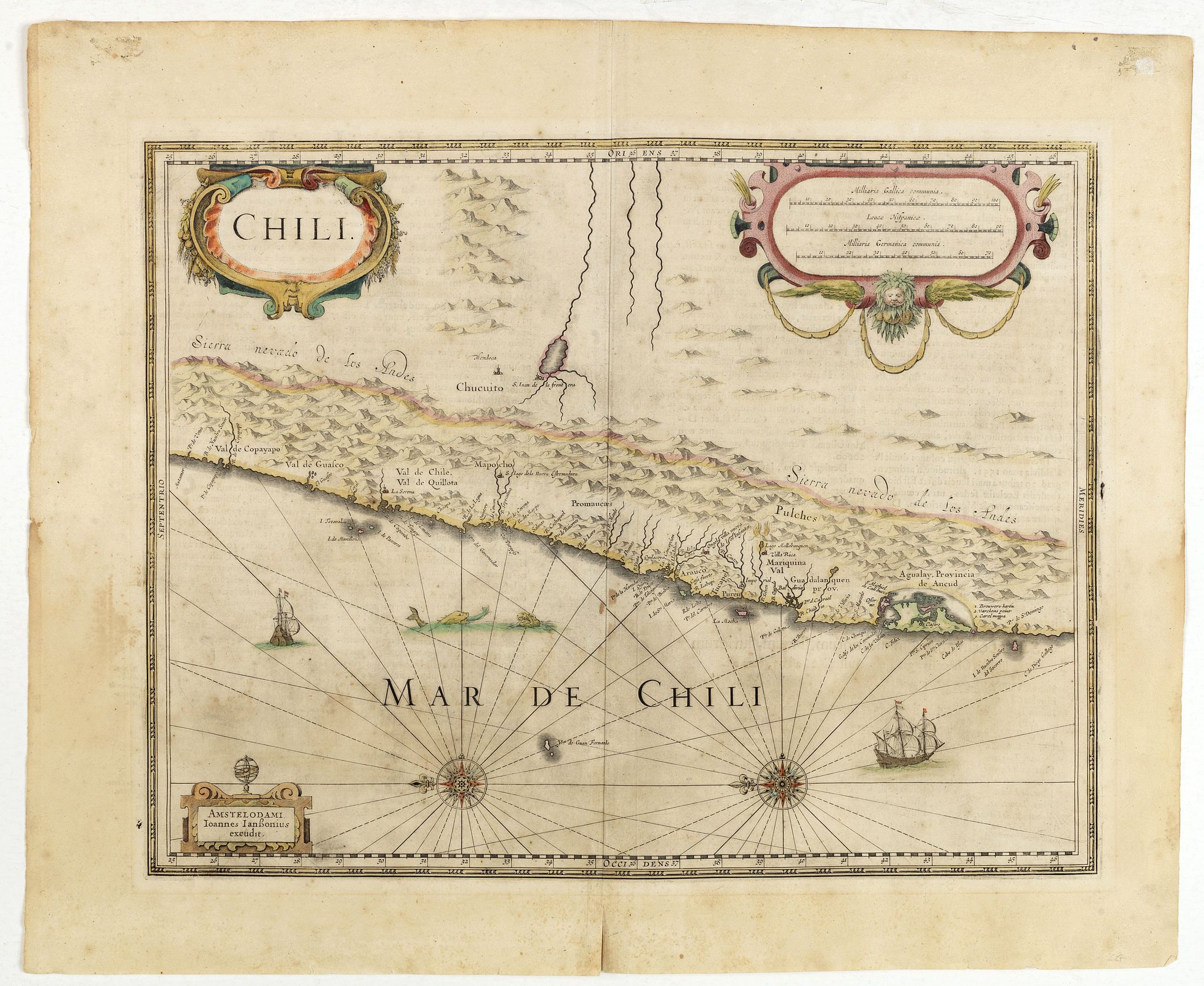 JANSSONIUS, J., Chili., antique map, old maps