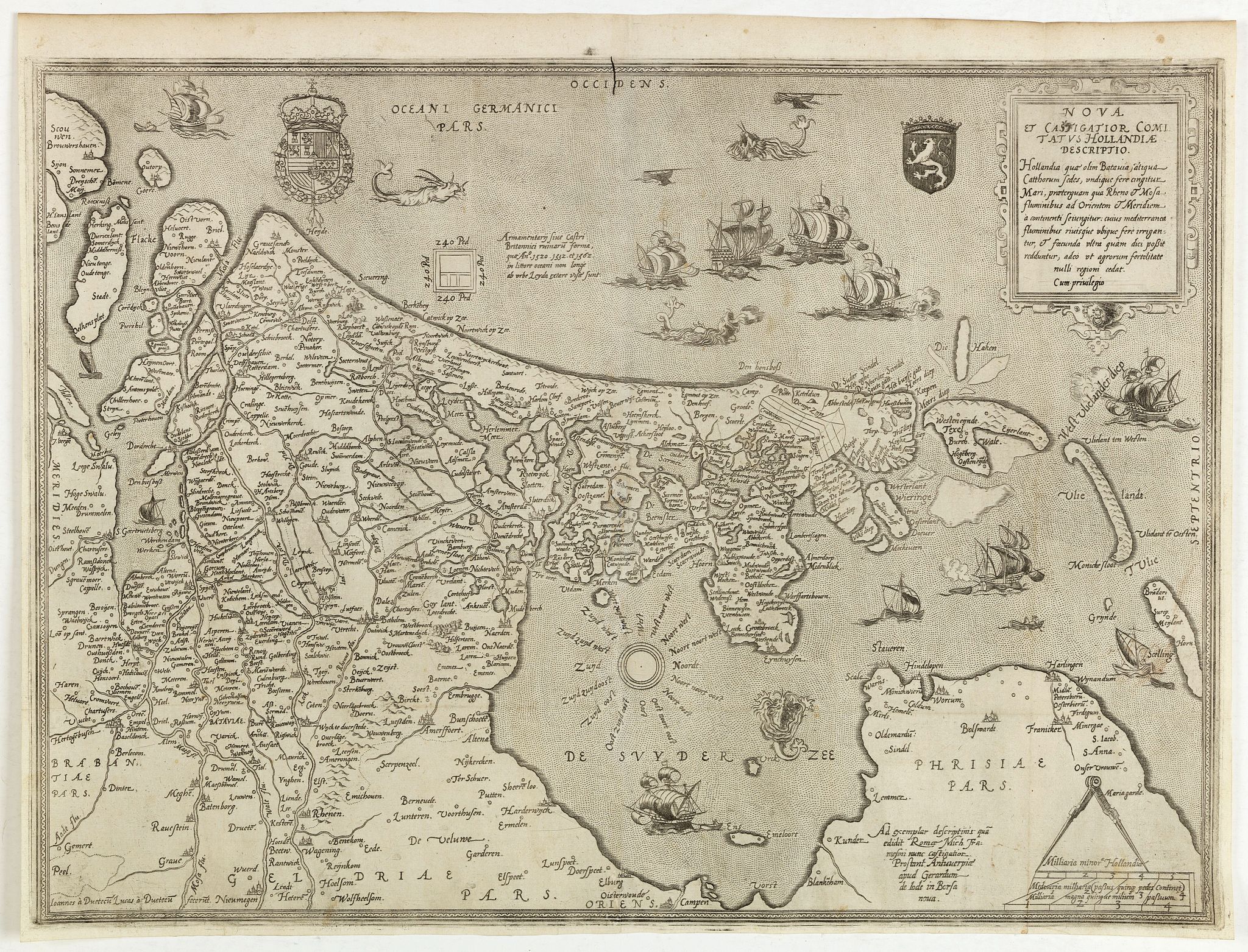 DE JODE,G., Nova et Castigator Comitatus Hollandiae Descriptio . . ., antique map, old maps