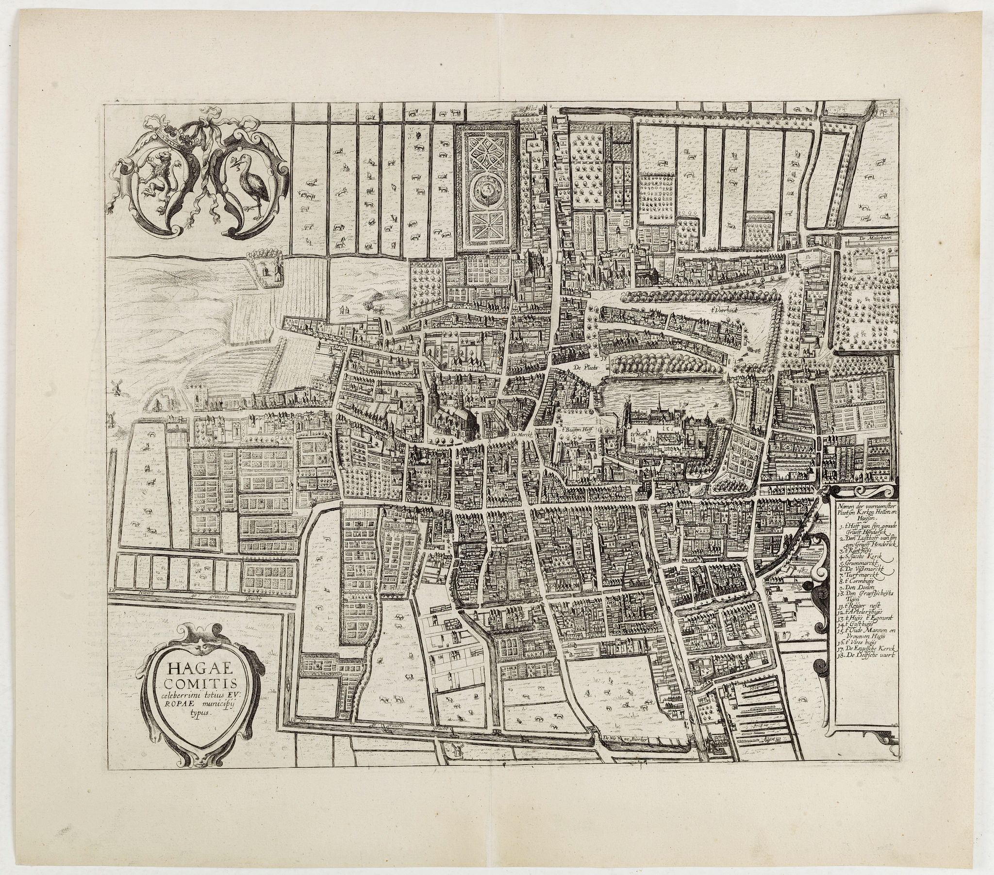 DE WIT, F., Hagae Comitis celeberrimi totius Europae municipij typus., antique map, old maps
