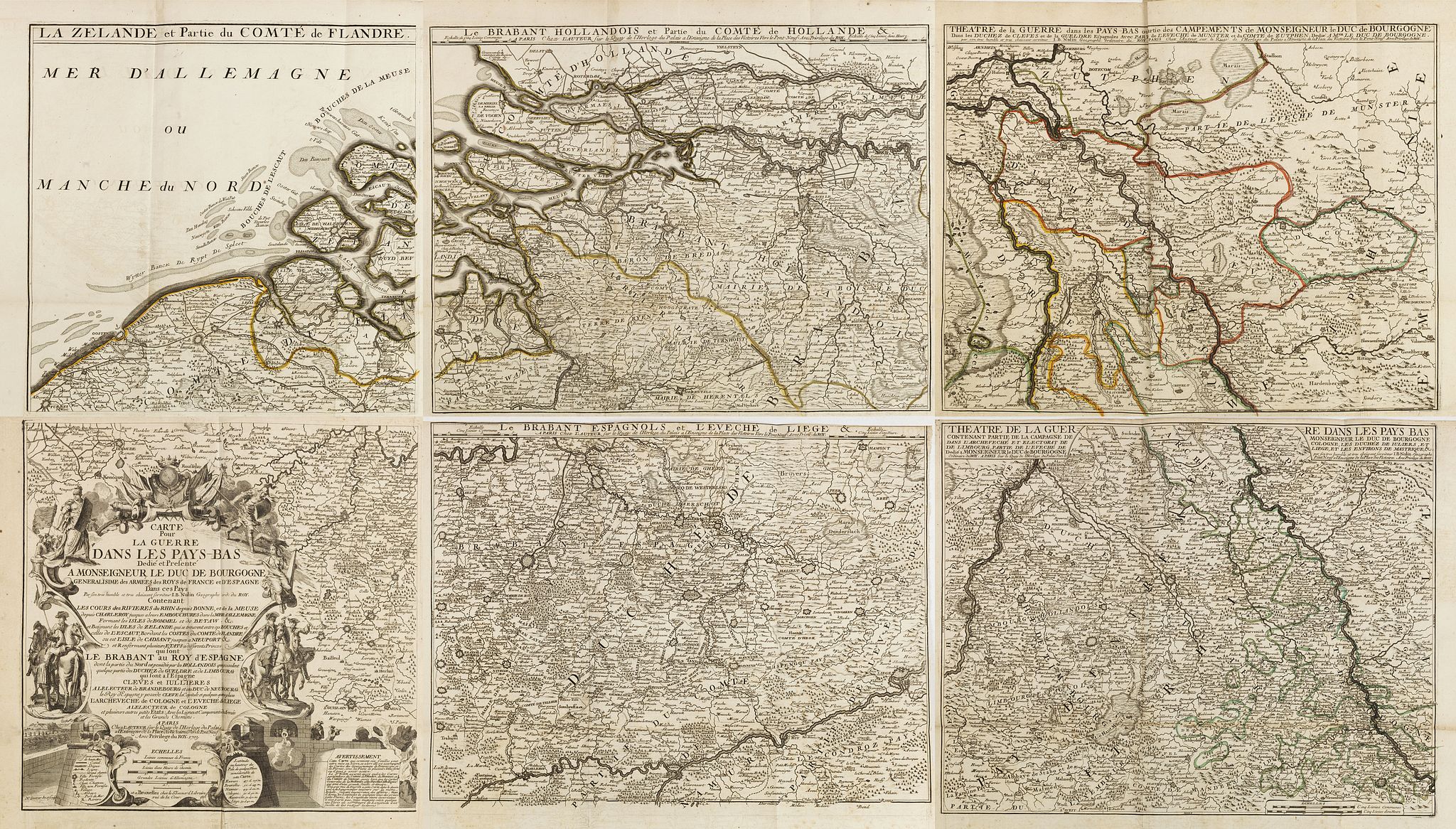 NOLIN, J.B., Carte pour la guerre dans les Pays-Bas Dedié et Presenté à monseigneur le Duc de Bourgogne. . . (Six sheet wall map), antique map, old maps