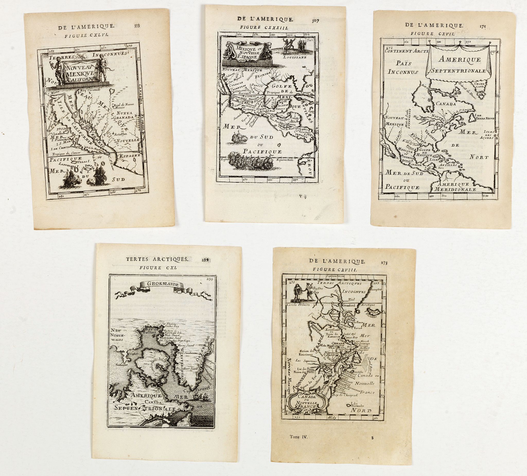 MALLET, A.M., (Five maps of North American interest from Description de l\'Univers), antique map, old maps