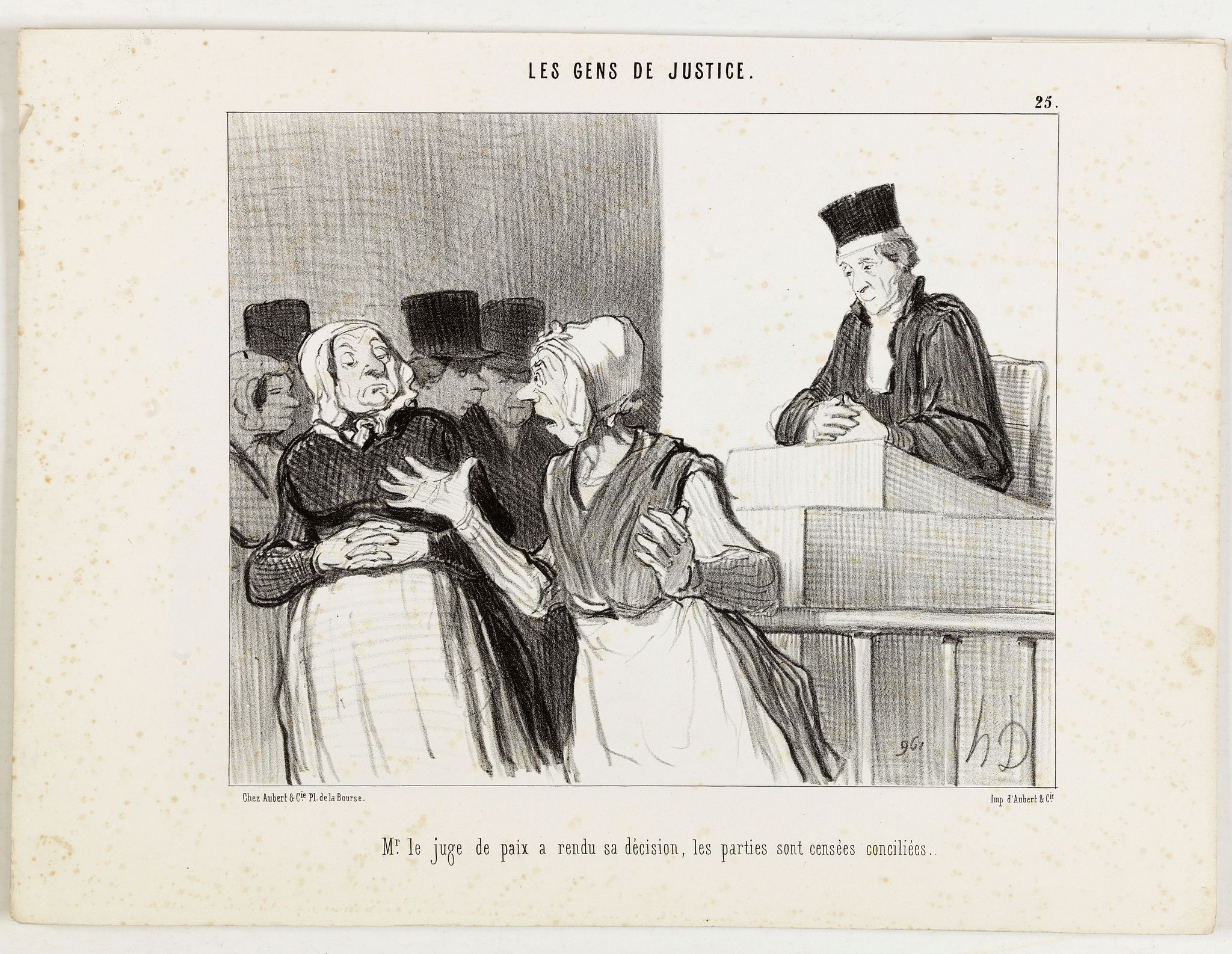 DAUMIER, H., Les Gens de Justice. - Mr. le juge de paix a rendu sa décision, le sparties sont censées conciliées., antique map, old maps