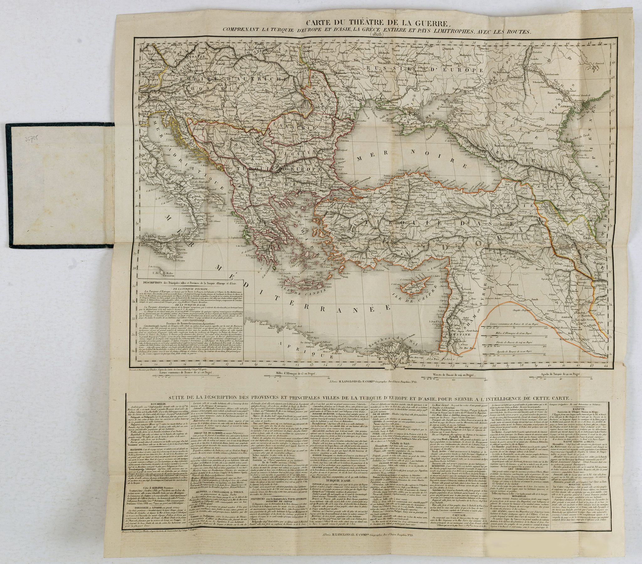 LAPIE, P. / THUILLIER, Carte du théatre de la guerre, comprenant la Turquie d'Europe et d'Asie, la Grèce entière et pays limitrophes, avec les routes. . ., antique map, old maps
