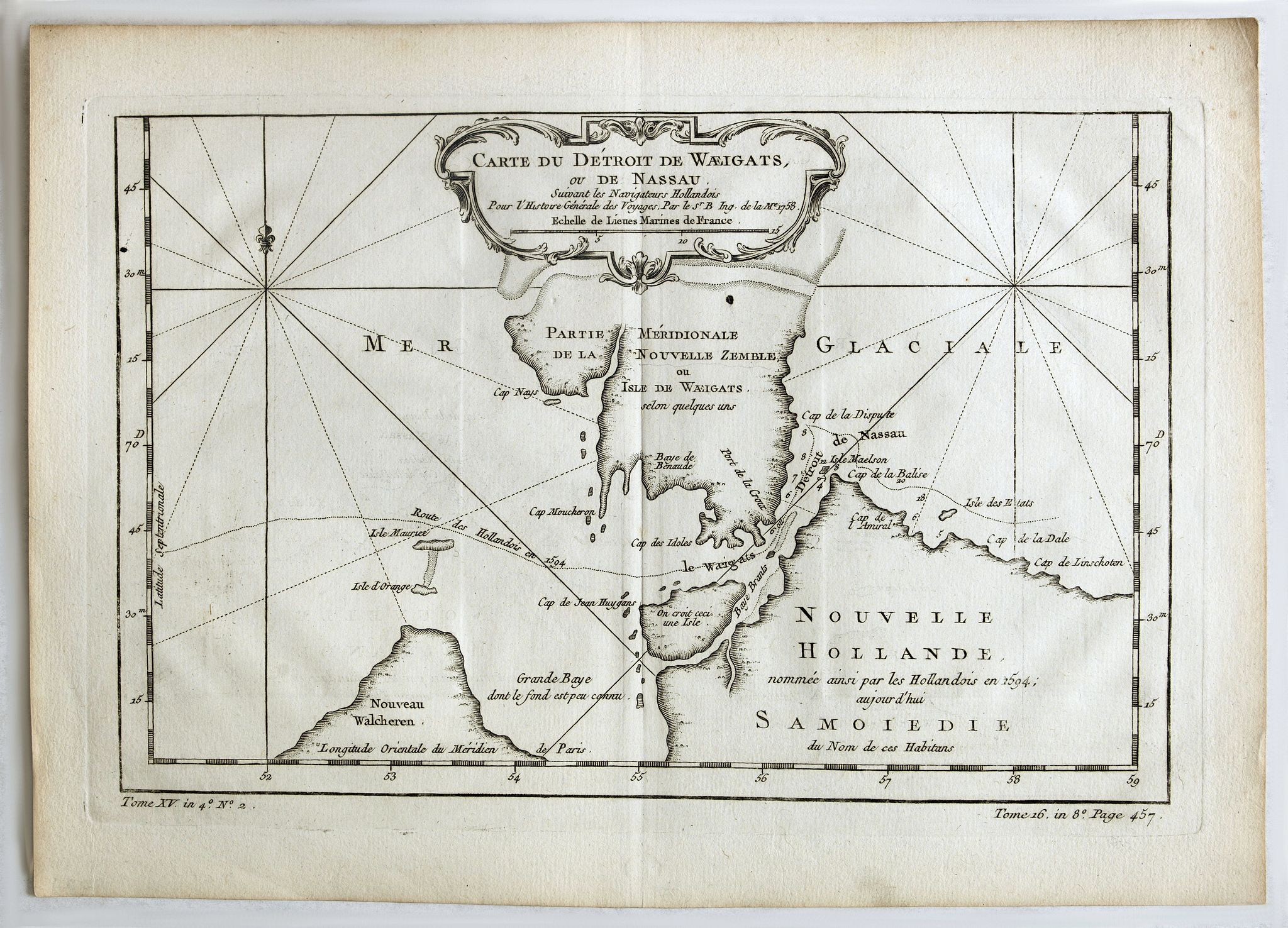 BELLIN, J.N., Carte du Détroit de Waeigats ou de Nassau., antique map, old maps