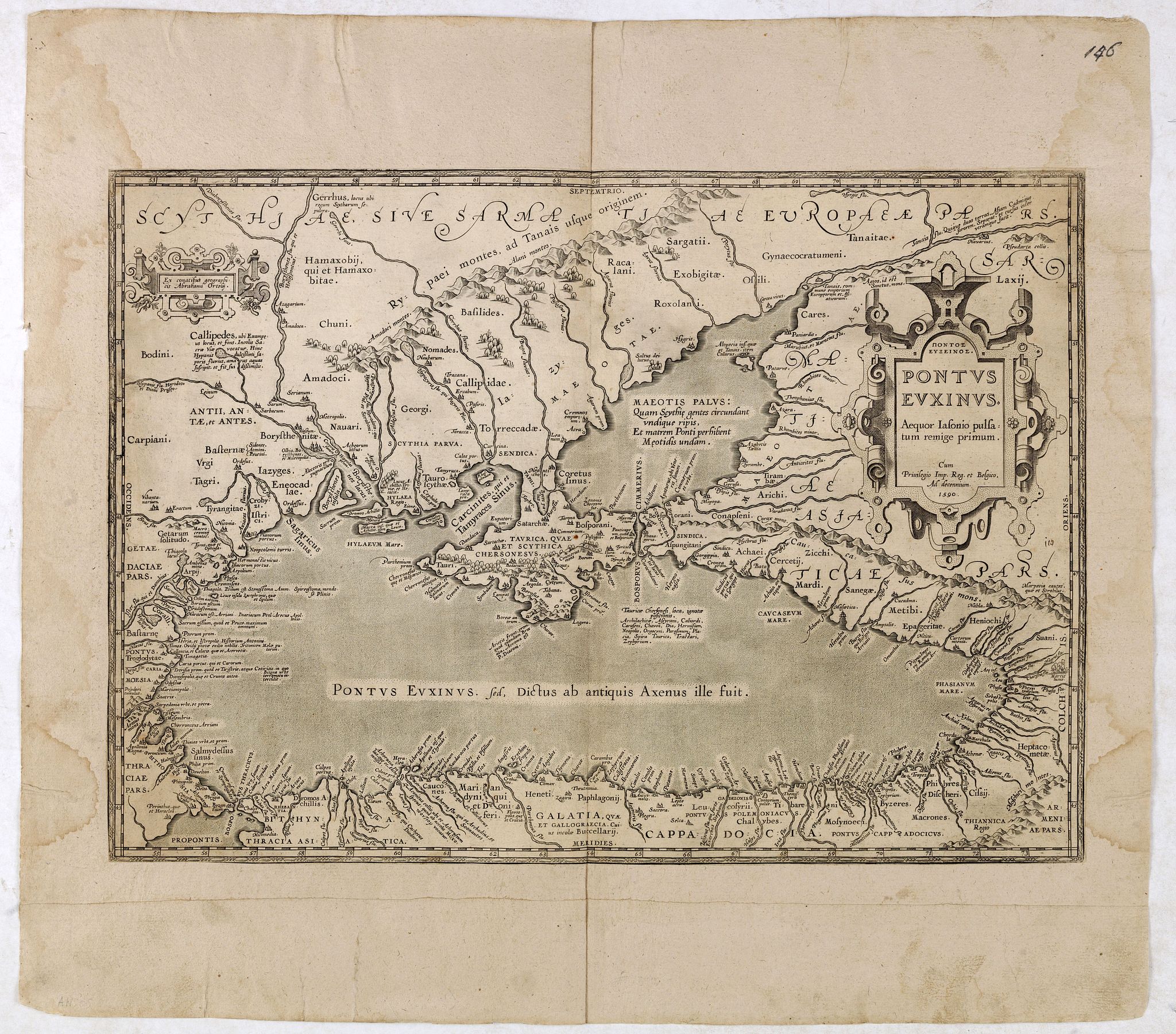 ORTELIUS, A., Pontus Euxinus Aequor Iafonio pulfatum remige premum., antique map, old maps