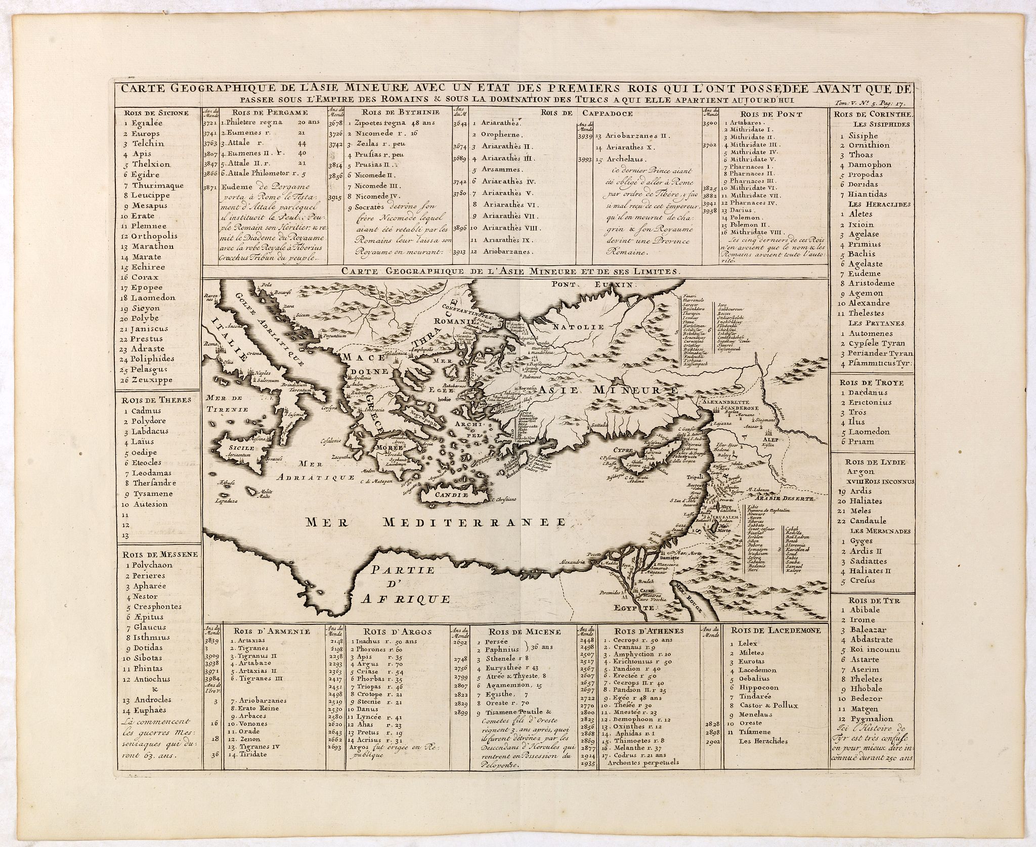 Old map by CHATELAIN - Carte geographique de l'Asie mineure avec un etat des premiers rois. . .