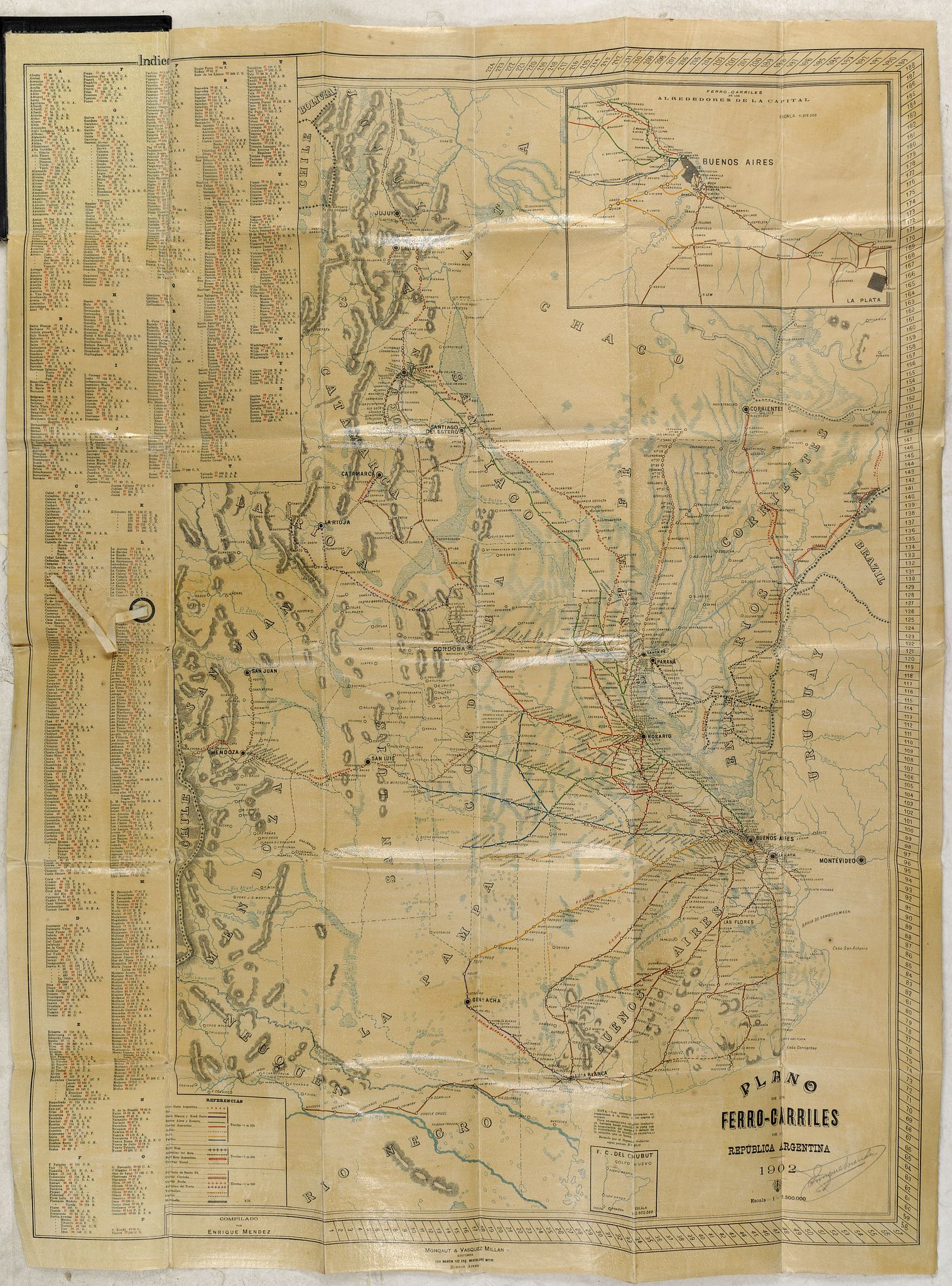 MONQAUT / VAZQUEZ MILLAN, Plano de los Ferro-Carriles de Republica Argentina 1902., antique map, old maps