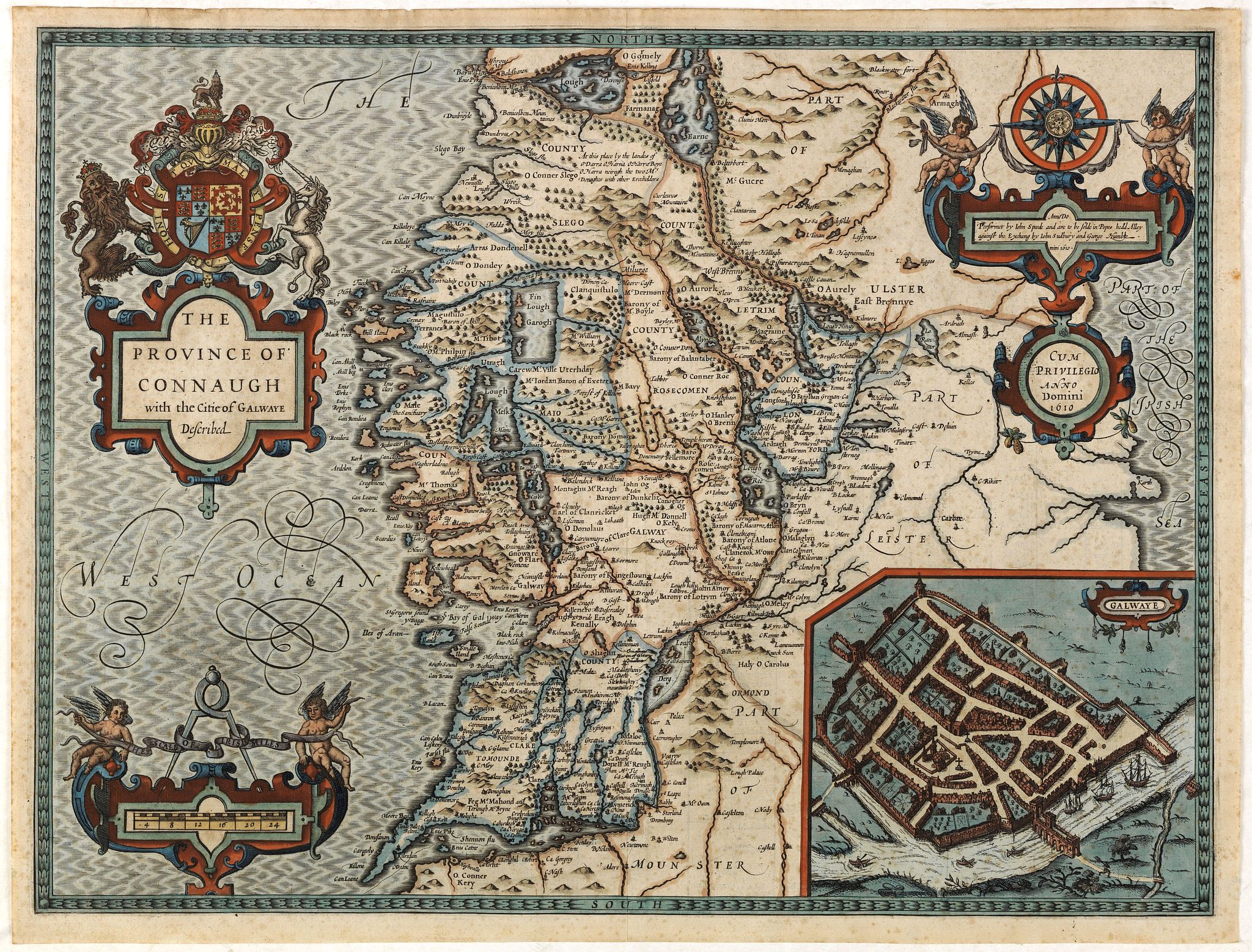 SPEED, J., The province of Connaugh with the Citie of Galwaye Described., antique map, old maps