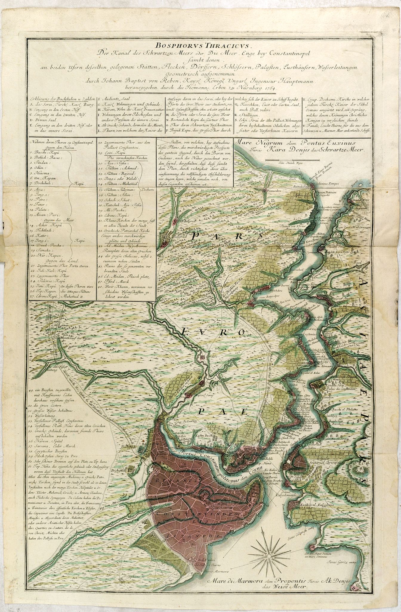 HOMANN HEIRS., Bosphorvs Thracicvs : der Kanal des Schwartzen Meers oder die Meer-Enge bey Constantinopel sambt denen an beiden ufern desselben gelegenen Stätten, Flecken, Dörffern, Schlössern, Palaesten, Lusthäusern, Wasserleitungen. . ., antique map, old maps