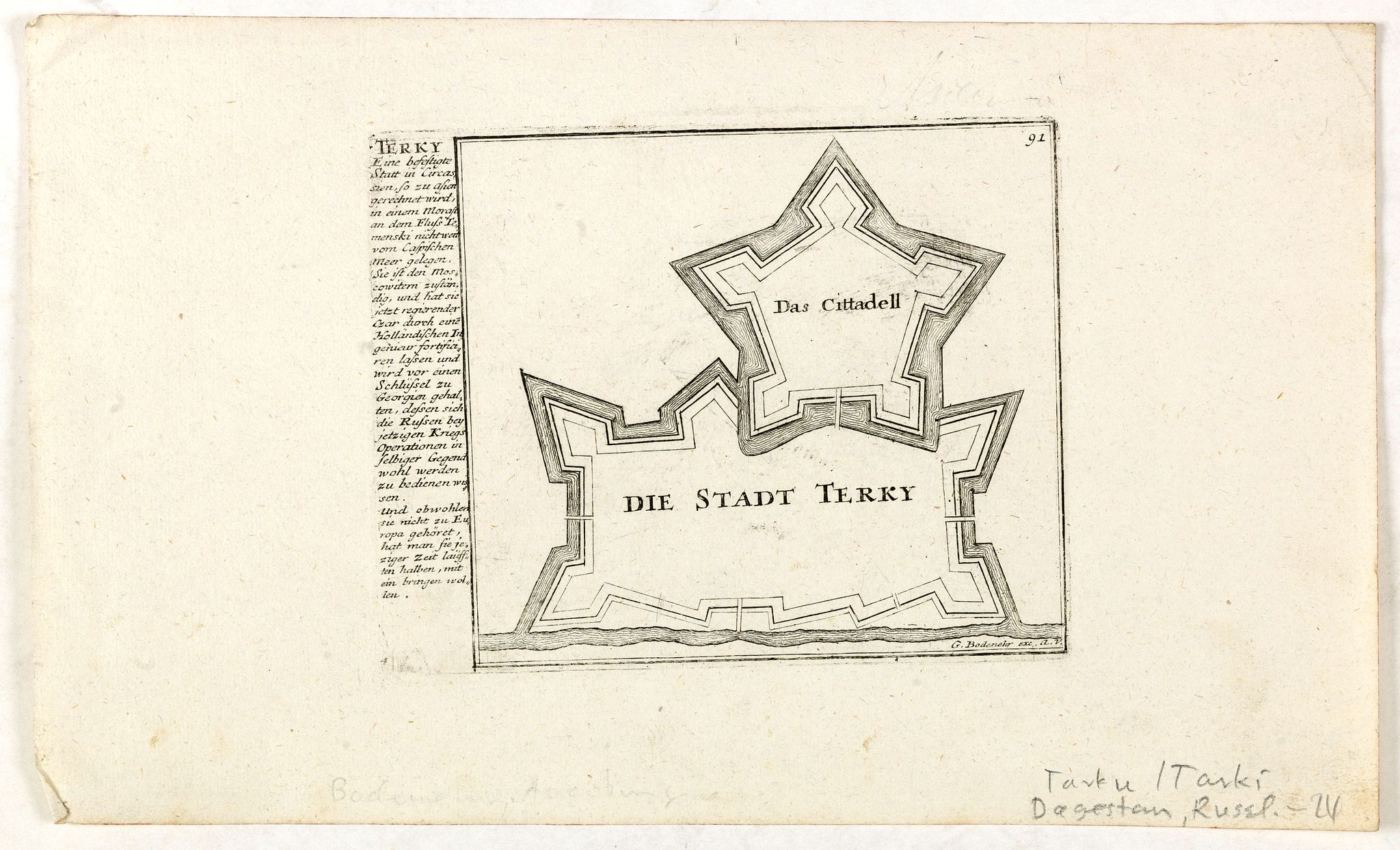 BODENEHR, G., Die Stadt Terky. (Tarki), antique map, old maps