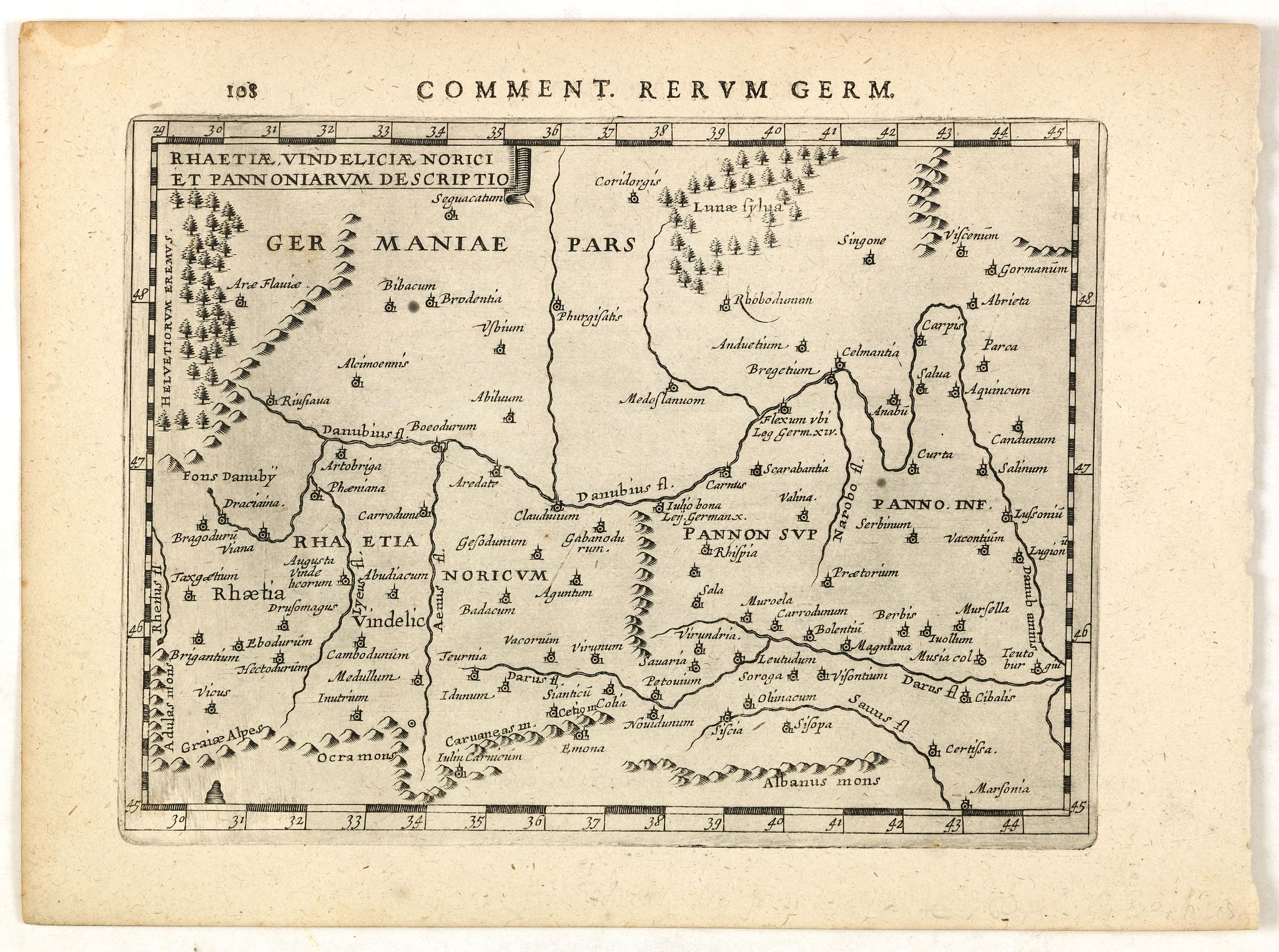 BERTIUS, P., Rhaetiae, Vindeliciae Norici et Pannoniarum descriptio., antique map, old maps