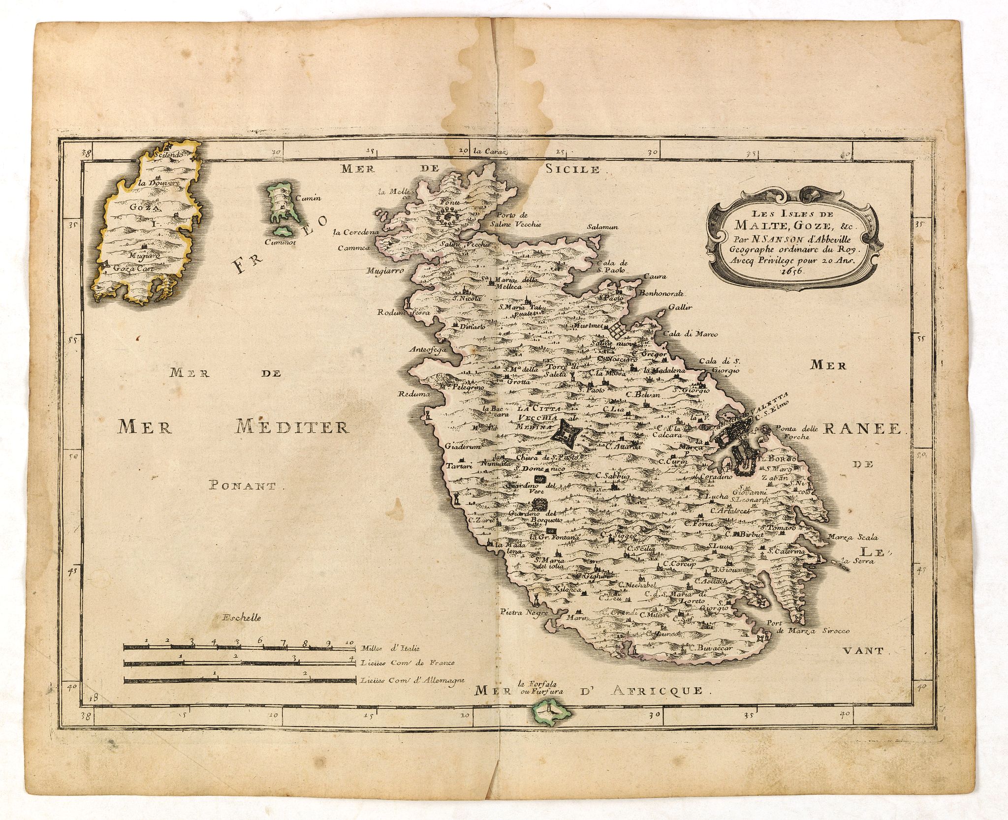 SANSON, N., Les isles de Malte, Goze, & C. / par N. Sanson dªAbbeville, geographe ordinaire du Roy. . ., antique map, old maps