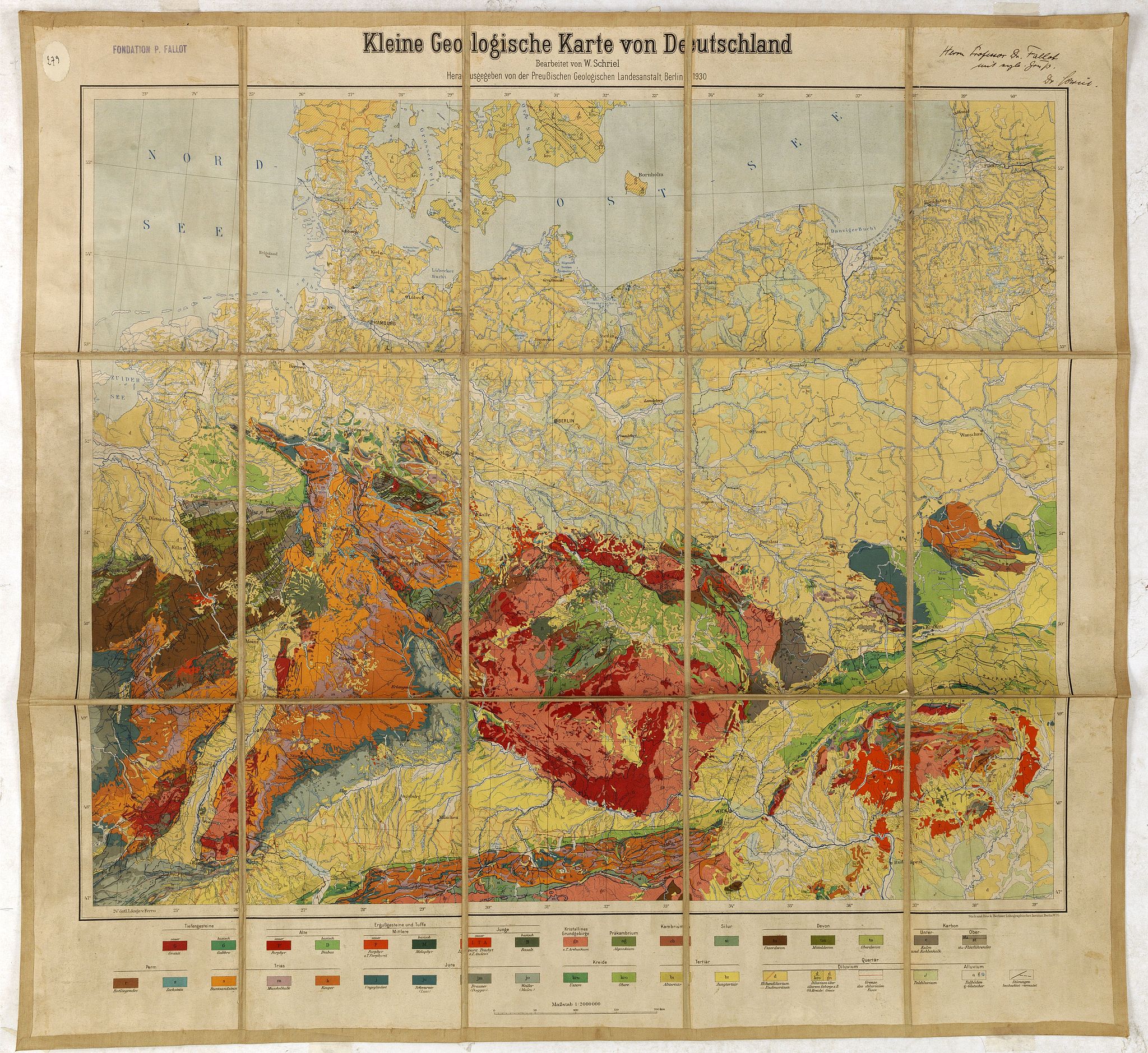 SCHRIEL, W., Kleine Geologische Karte von Deutschland. hrsg. von der Preussischen Geologischen Landesanstalt 1930., antique map, old maps
