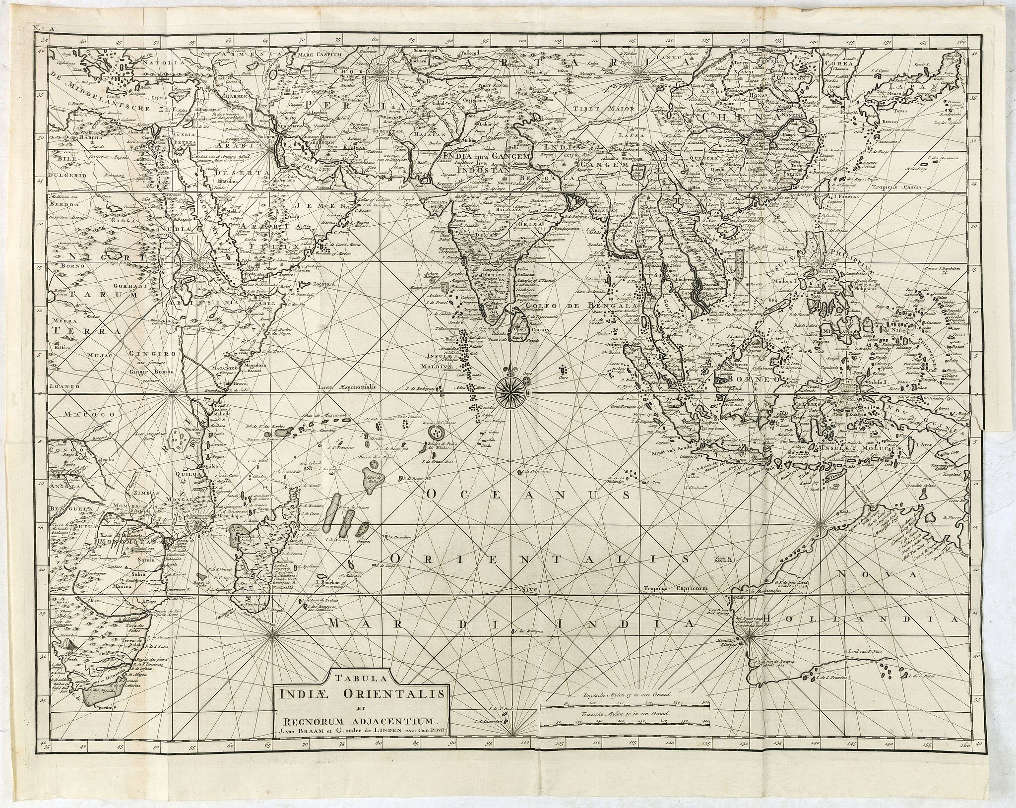 VALENTIJN, F., Tabula Indiae Orientalis et regnorum adjacentium., antique map, old maps