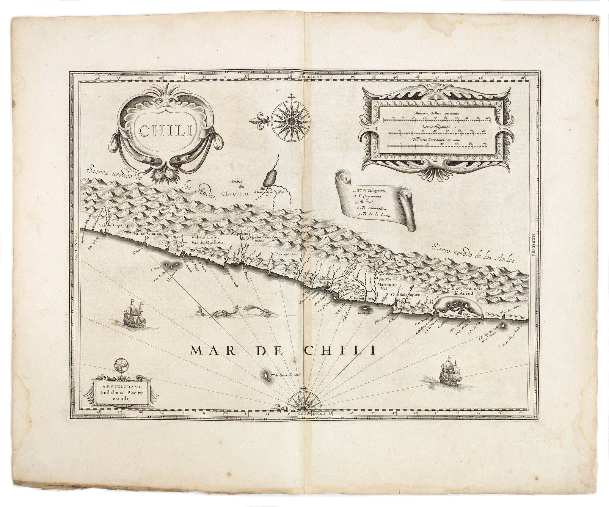 BLAEU, W., Chili., antique map, old maps