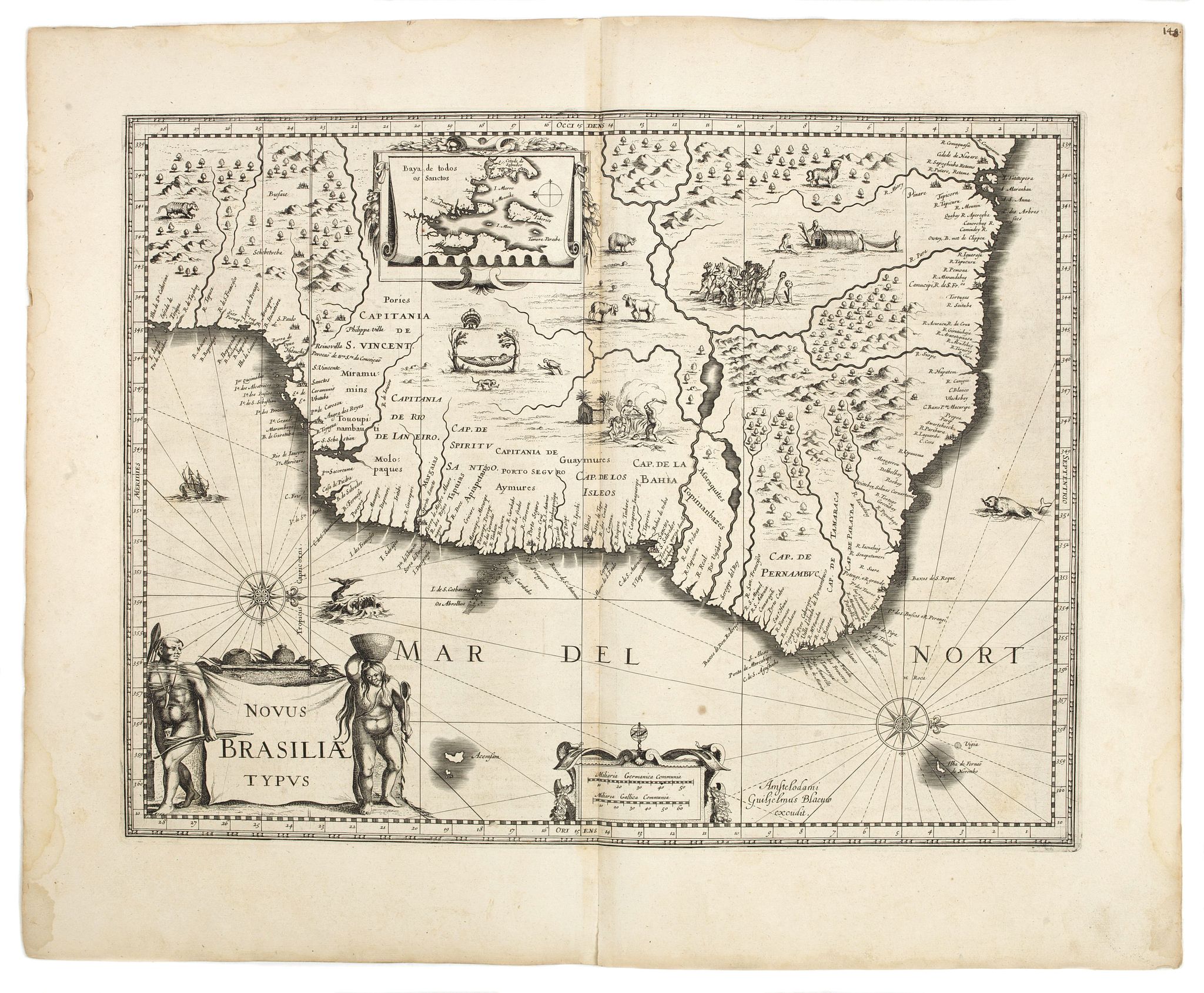 BLAEU, W, Novus Brasilia Typus., antique map, old maps