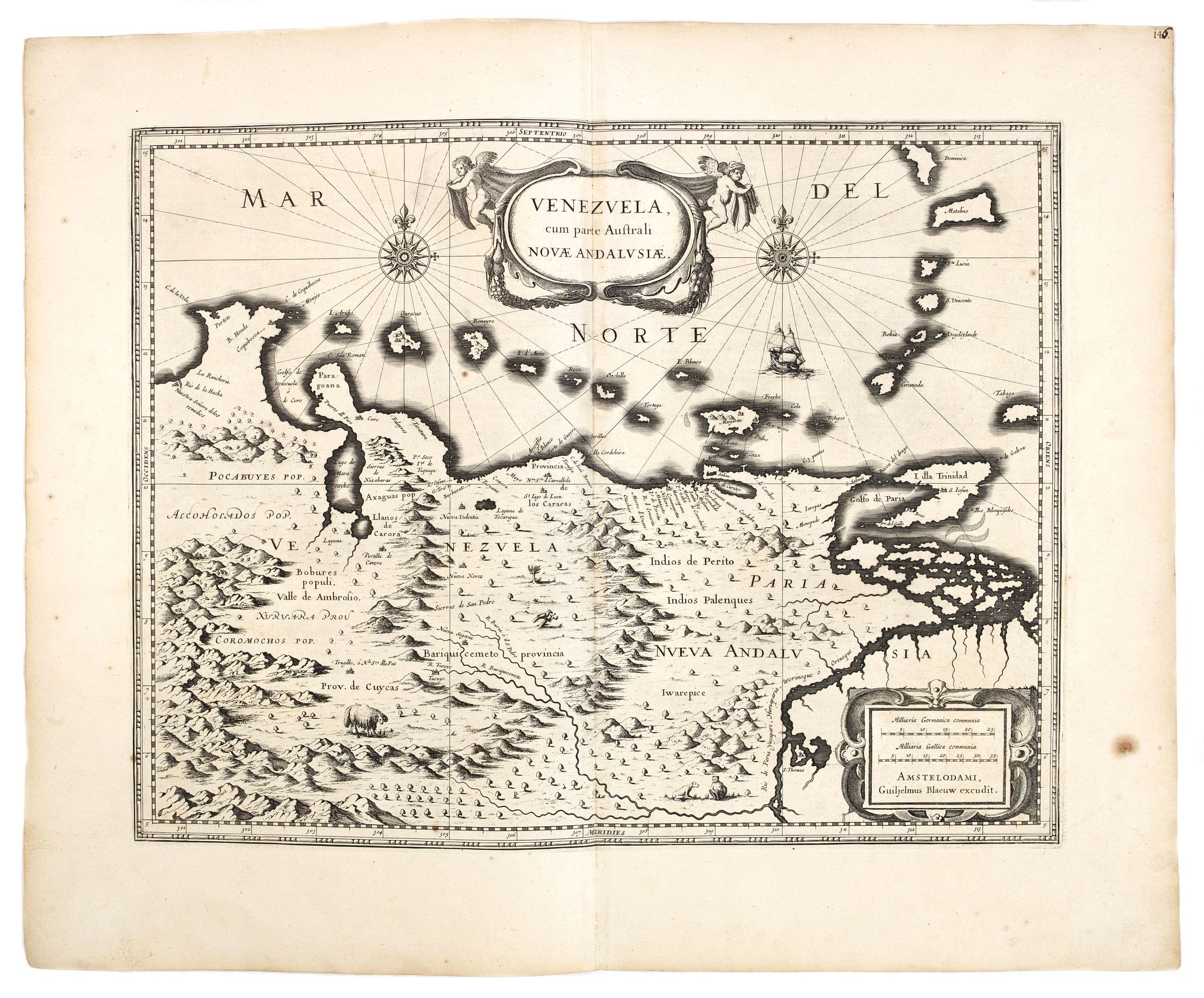 BLAEU, W., Venezuela cum parte Australi Novae Andalusiae., antique map, old maps