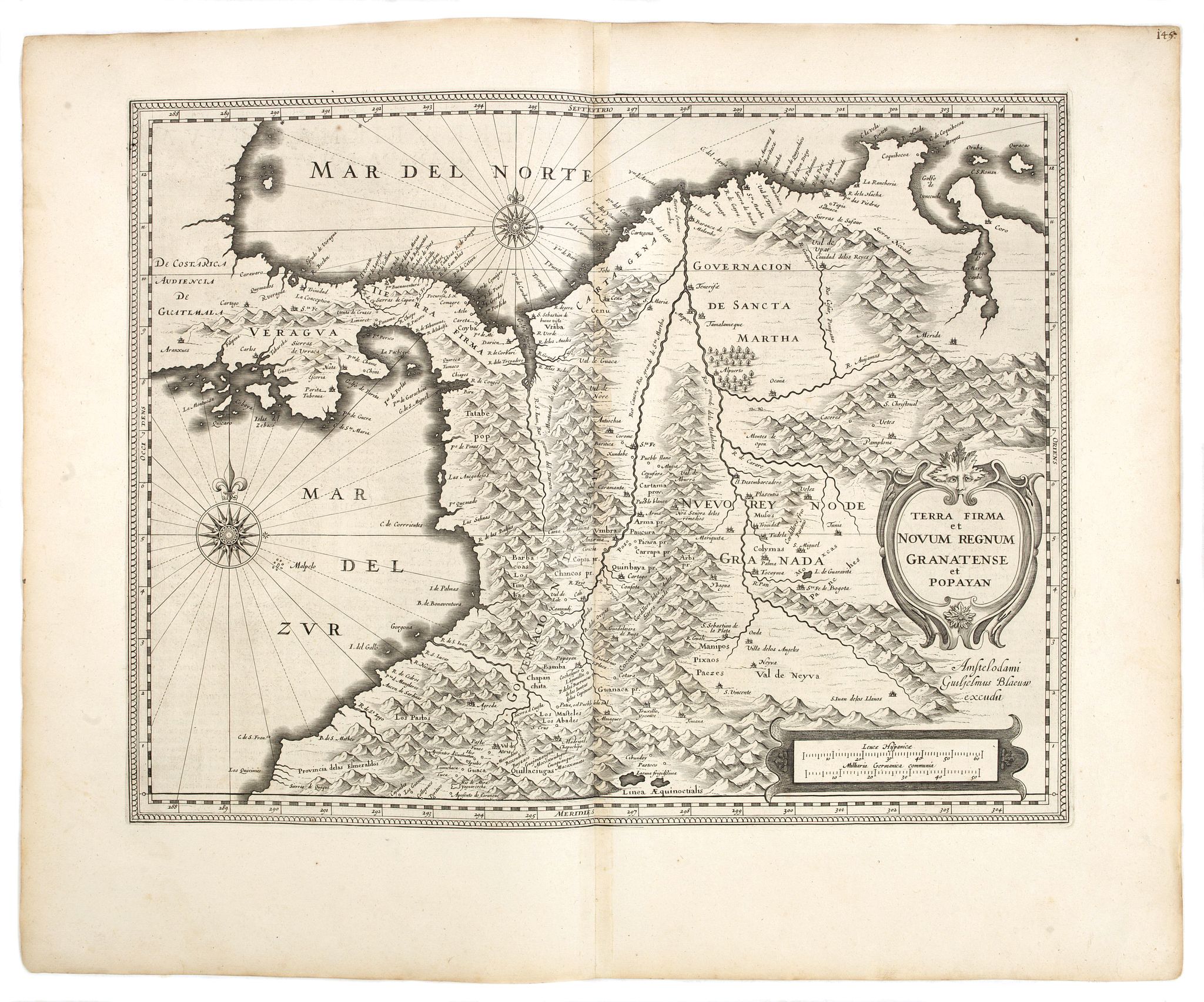 BLAEU, W., Terra Firma et Novum Regnum Granatense et Popayan., antique map, old maps