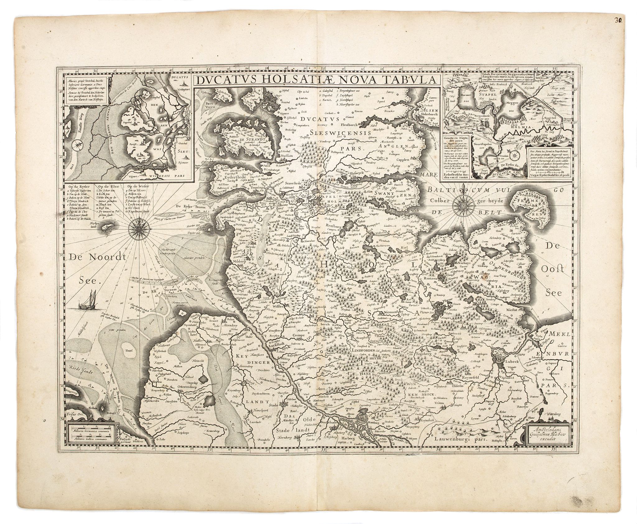 BLAEU, W., Ducatus Holsatiae nova tabula., antique map, old maps