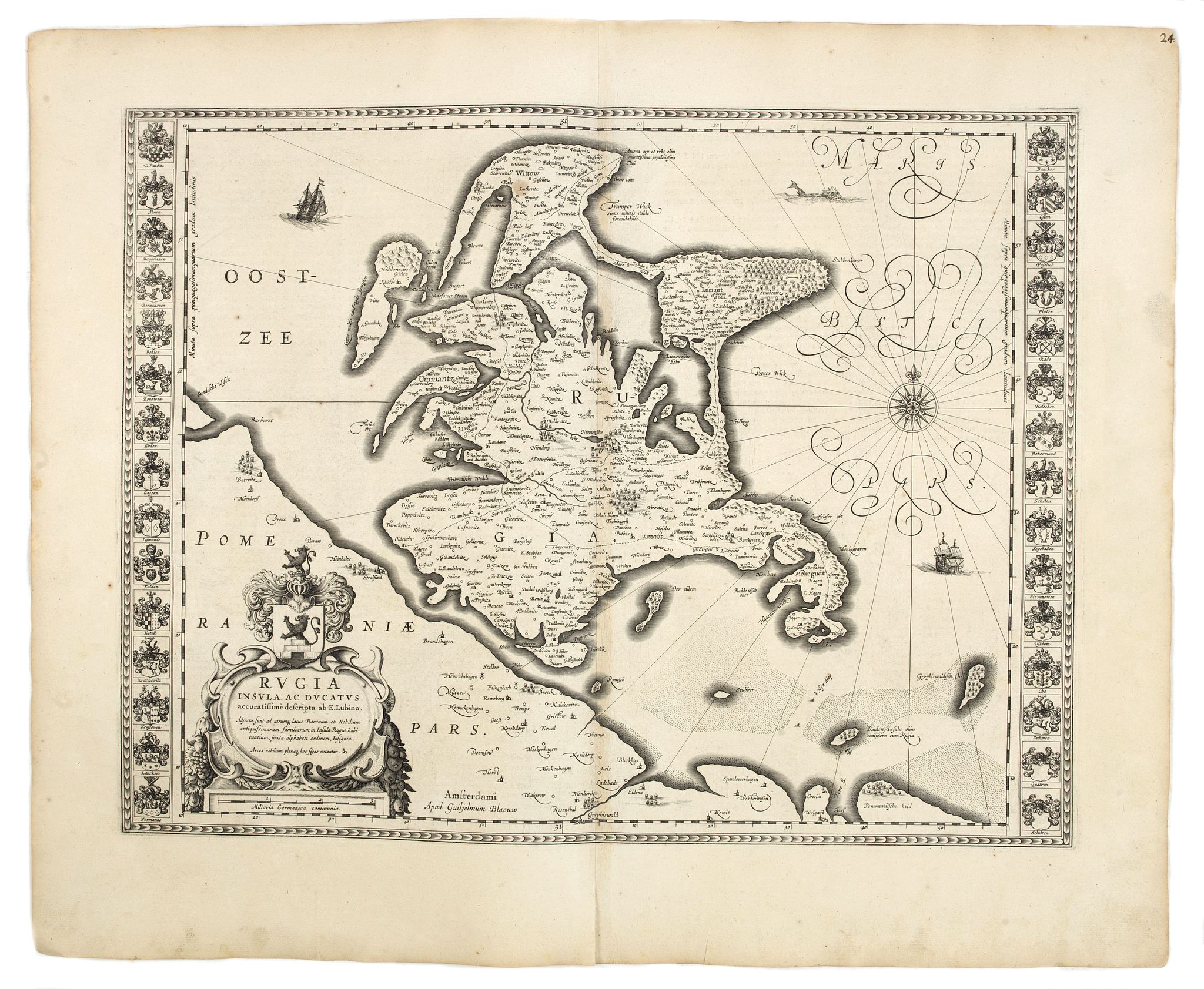 BLAEU, W., Rugia insula ac ducatus accuratissimè descripta / ab E. Lubino. . ., antique map, old maps