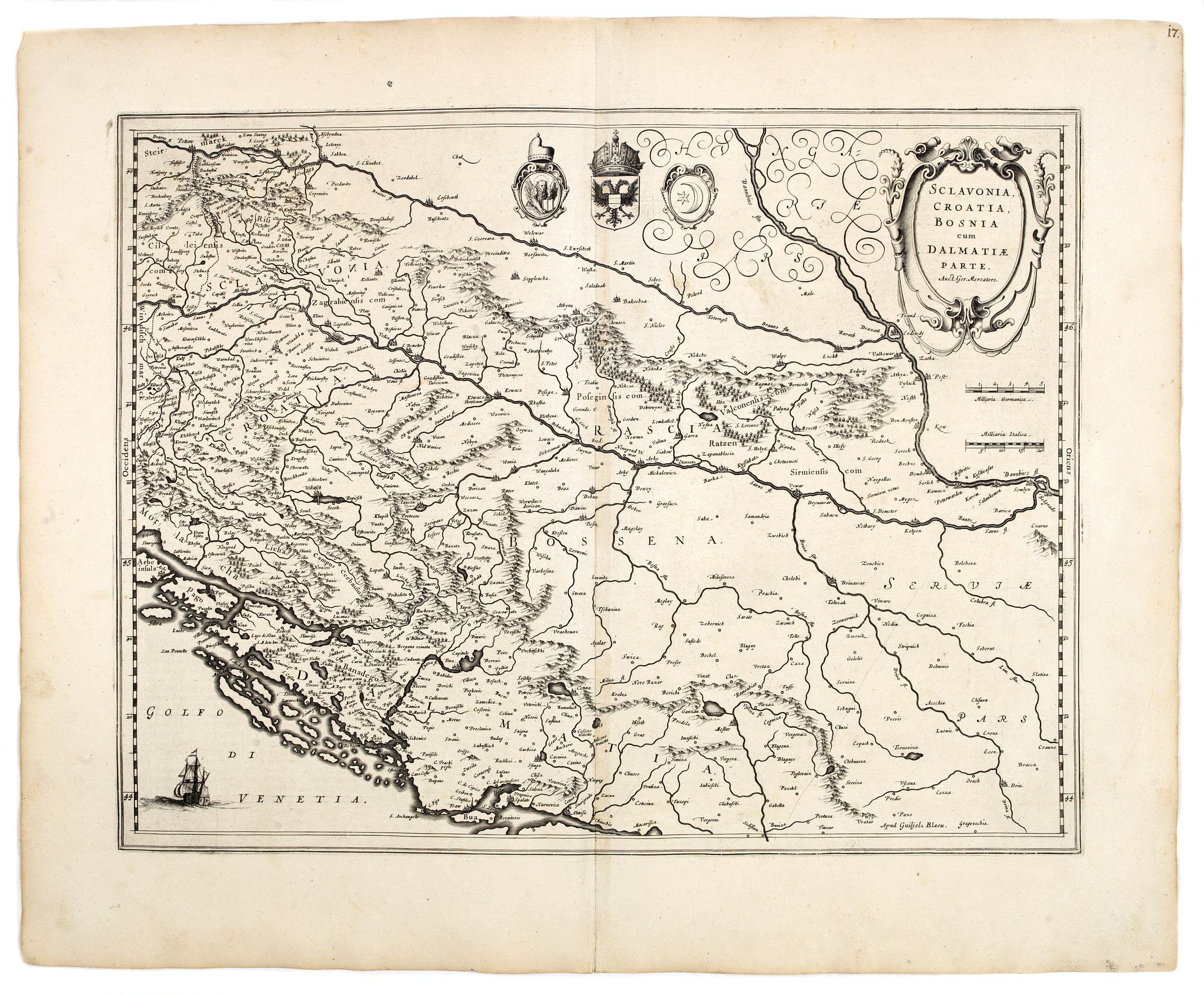 BLAEU, W., Sclavonia, Croatia cum Dalmatiae Parte., antique map, old maps