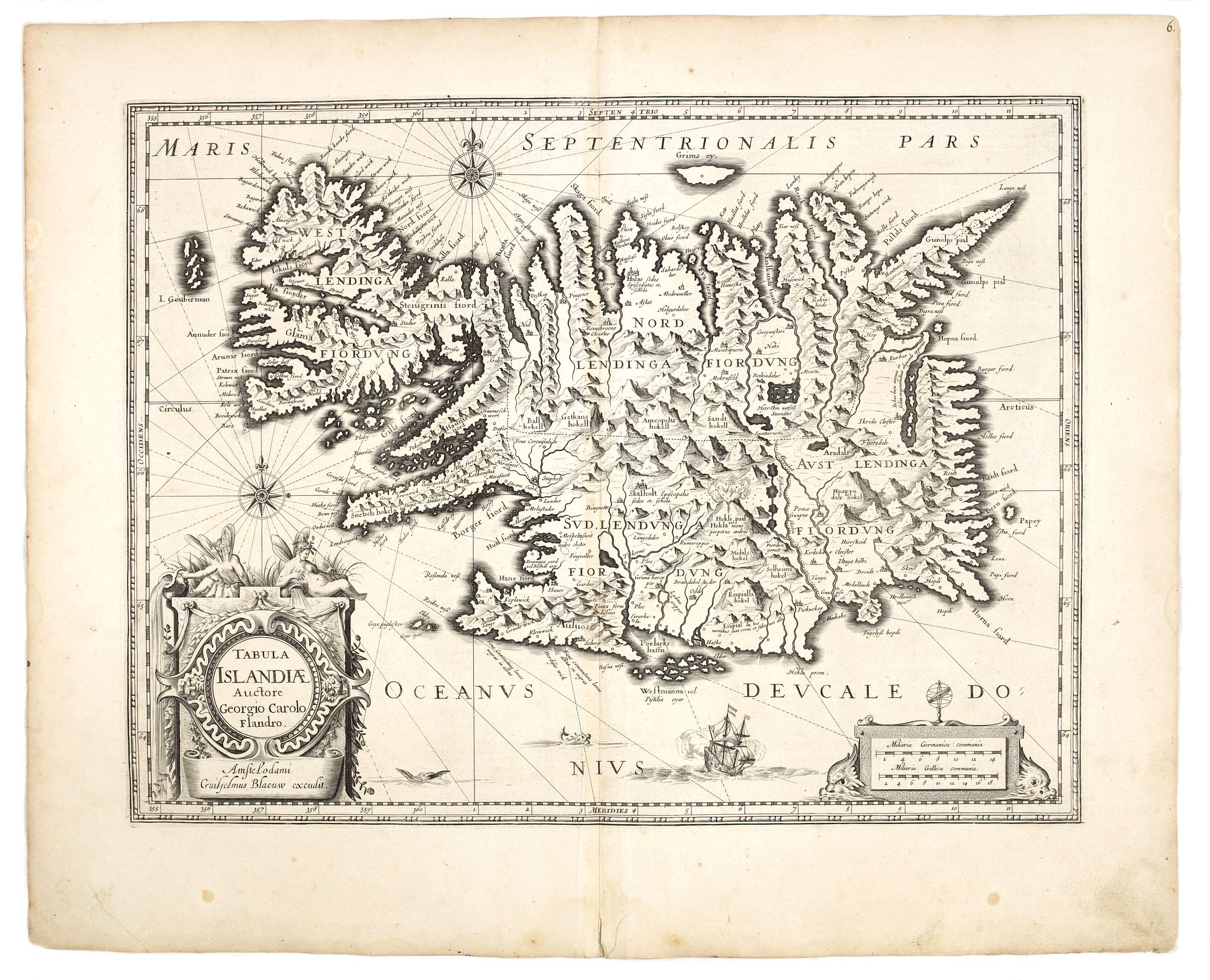 BLAEU, W., Tabula Islandiae Auctore Georgio Carolo Flandro., antique map, old maps