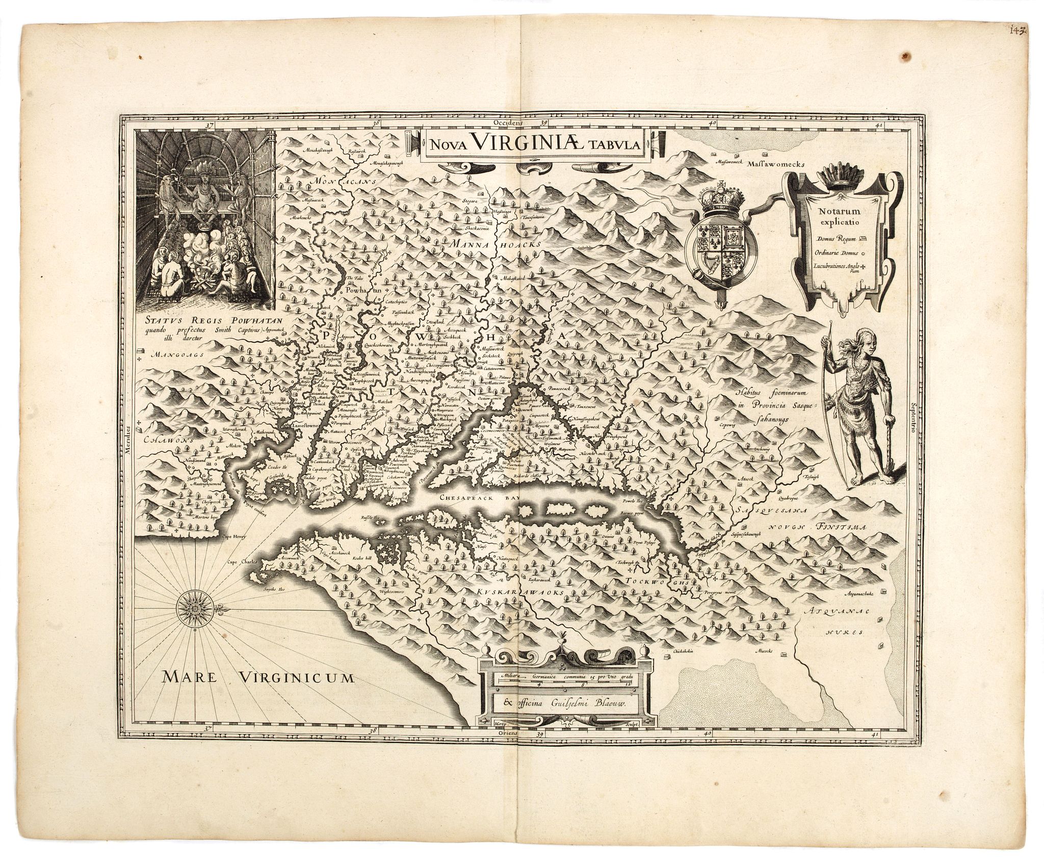 BLAEU, W., Nova Virginiae Tabula., antique map, old maps