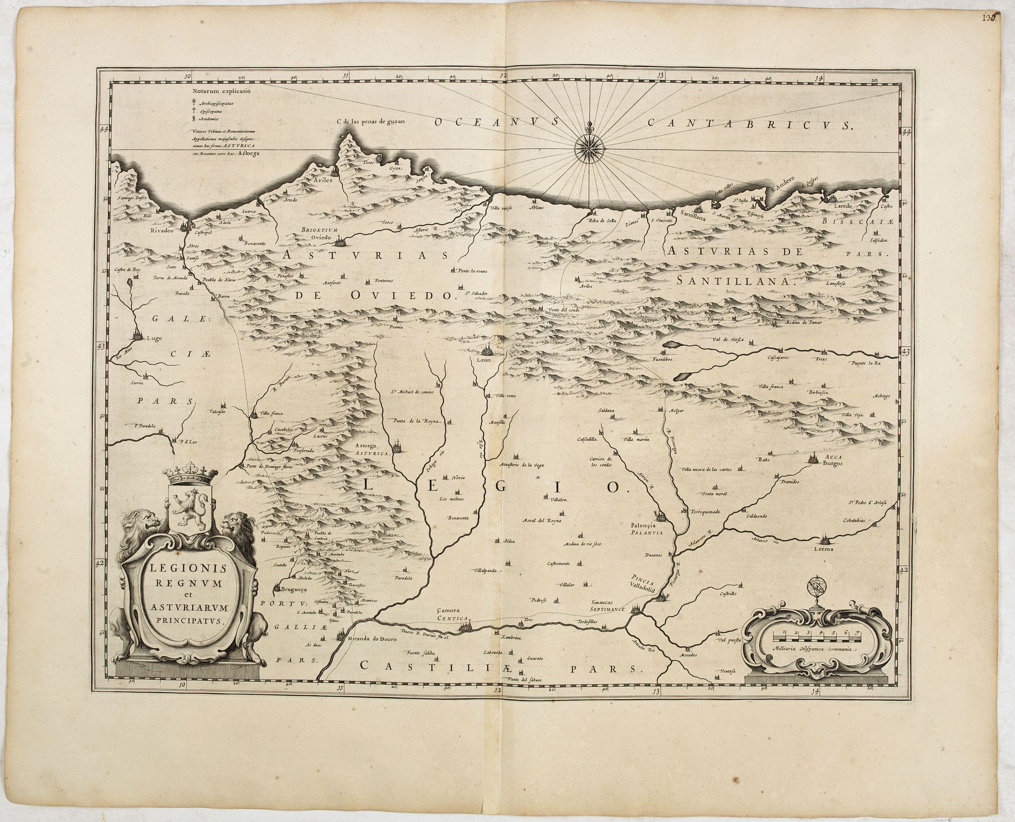 BLAEU, W., Legionis Regnum et Asturiarum Principatus., antique map, old maps