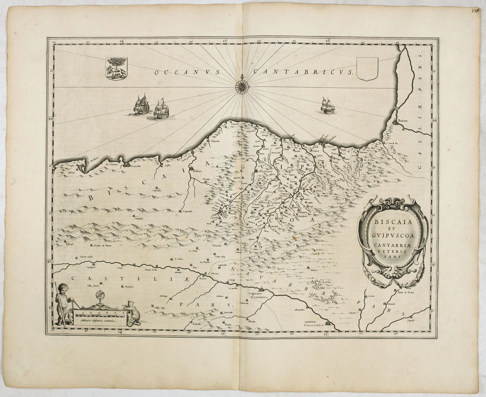 BLAEU, W., Biscaia et Guipuscoa Cantabriae Veteris., antique map, old maps