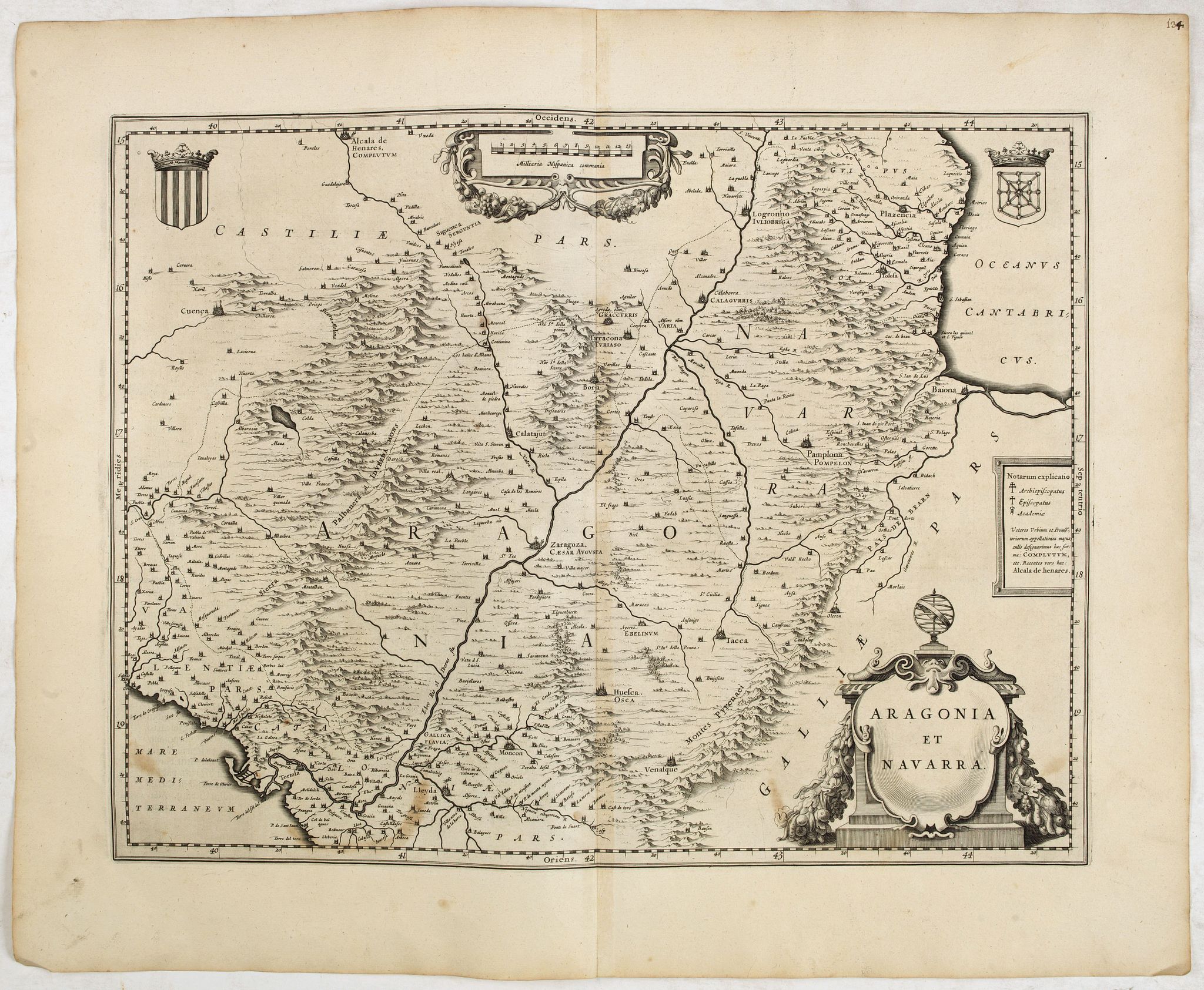 BLAEU, W., Aragonia et Navarra., antique map, old maps