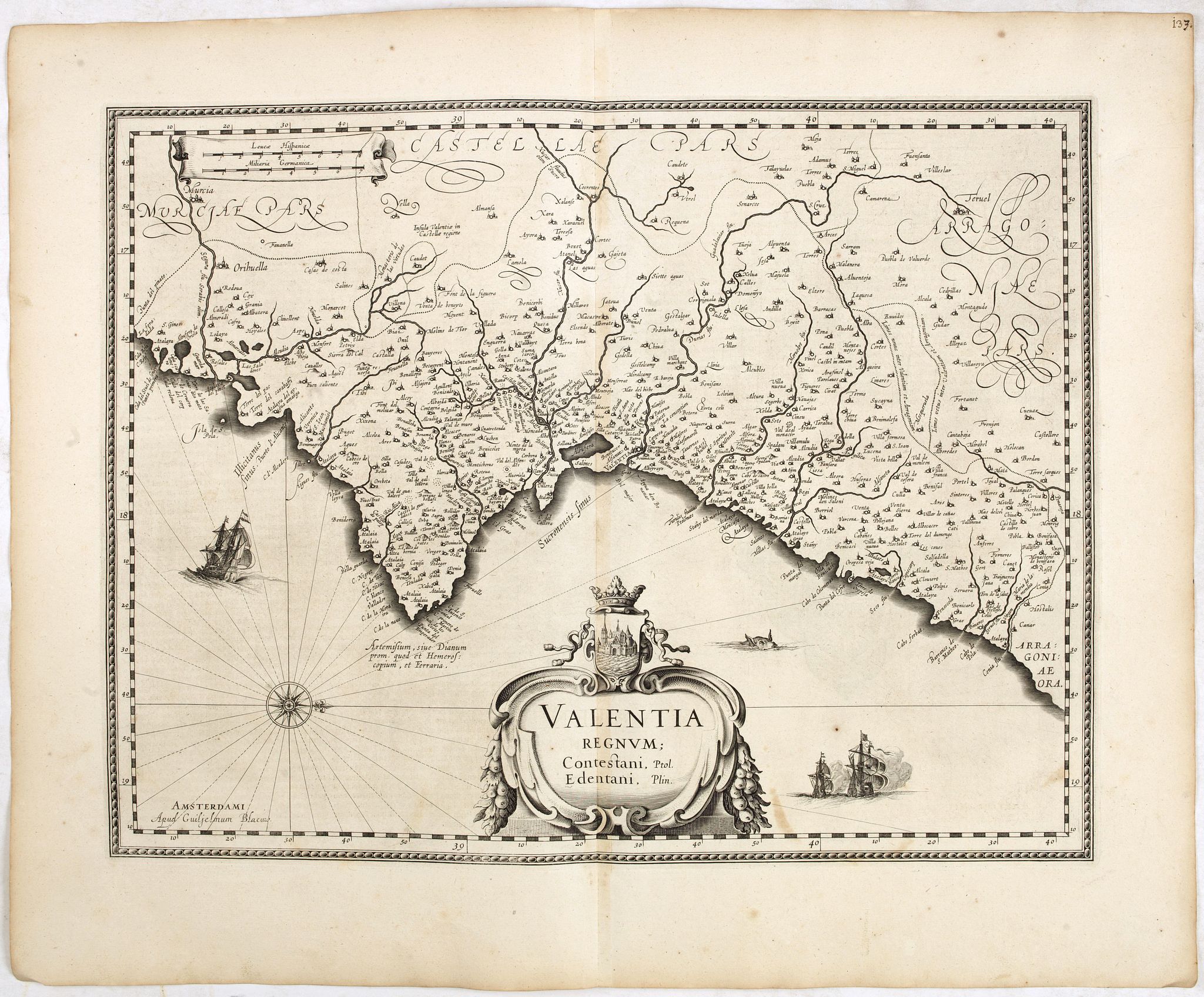 BLAEU, W., Valentia regnum Contestani, Ptol. Edentani, Plin., antique map, old maps