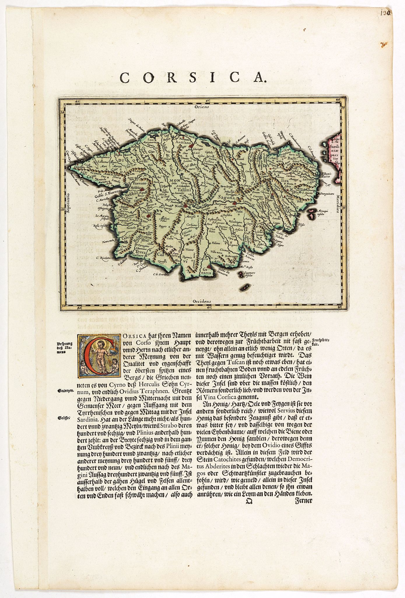 BLAEU, W., Corsica., antique map, old maps