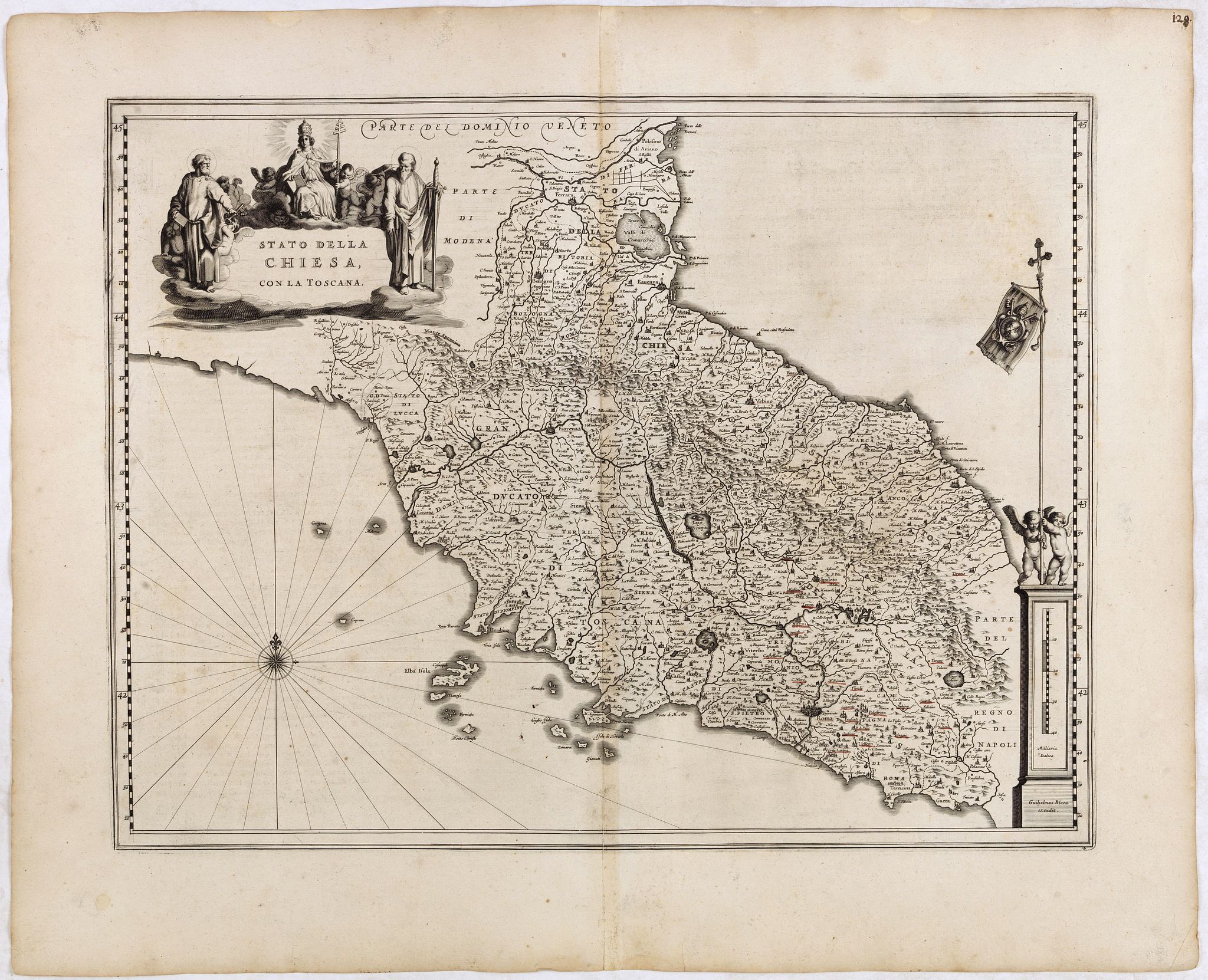 BLAEU, W., Stato della Chiesa con la Toscana., antique map, old maps