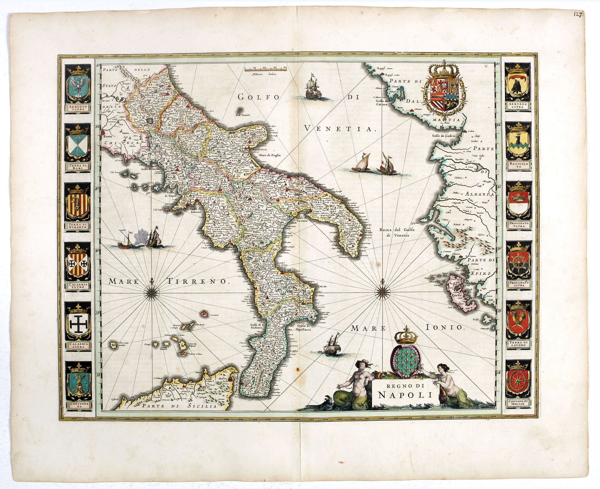 BLAEU, W., Regno di Napoli., antique map, old maps