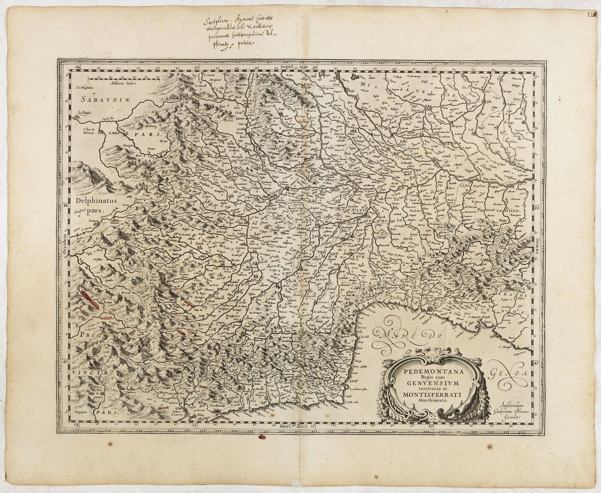 BLAEU, W., Pedemontana regio cum Genvensium territorio et Montisferrati Marchionatu., antique map, old maps