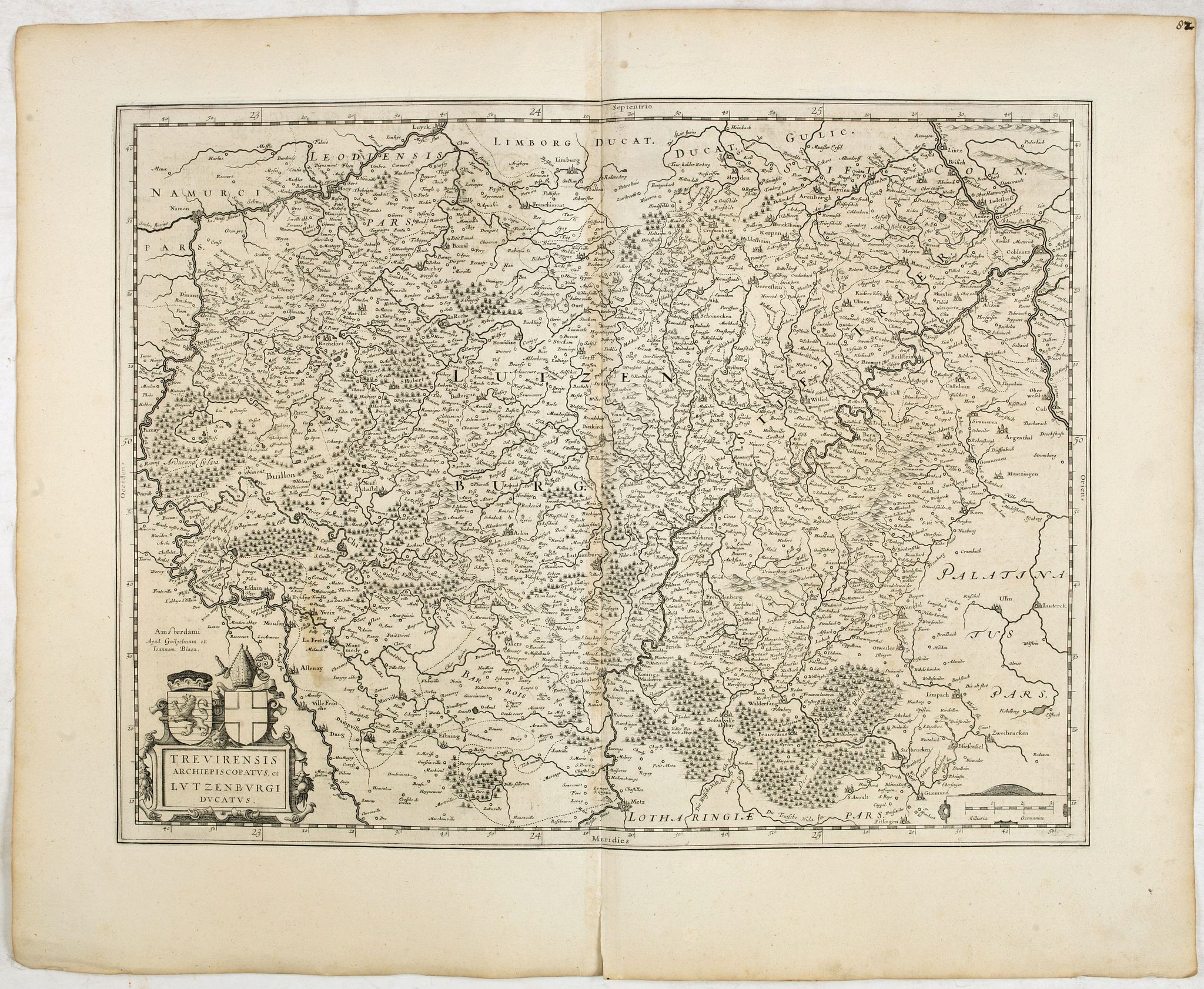 BLAEU, W & J., Trevirensis Archiepiscopatus, et Lutzenburgi Ducatus., antique map, old maps