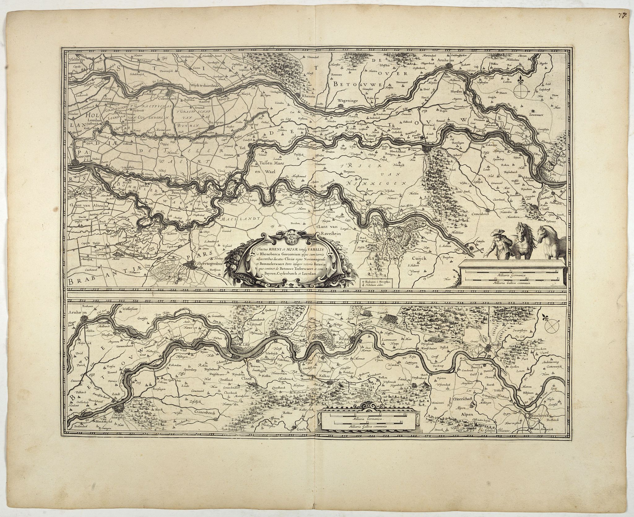 BLAEU, W., Tractus Rheni et Mosae totusq Vahalis., antique map, old maps