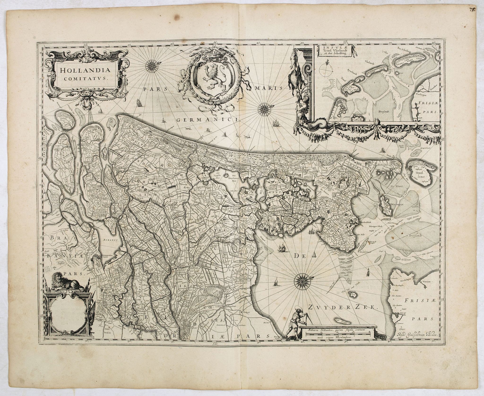 BLAEU, W., Hollandia Comitatus., antique map, old maps