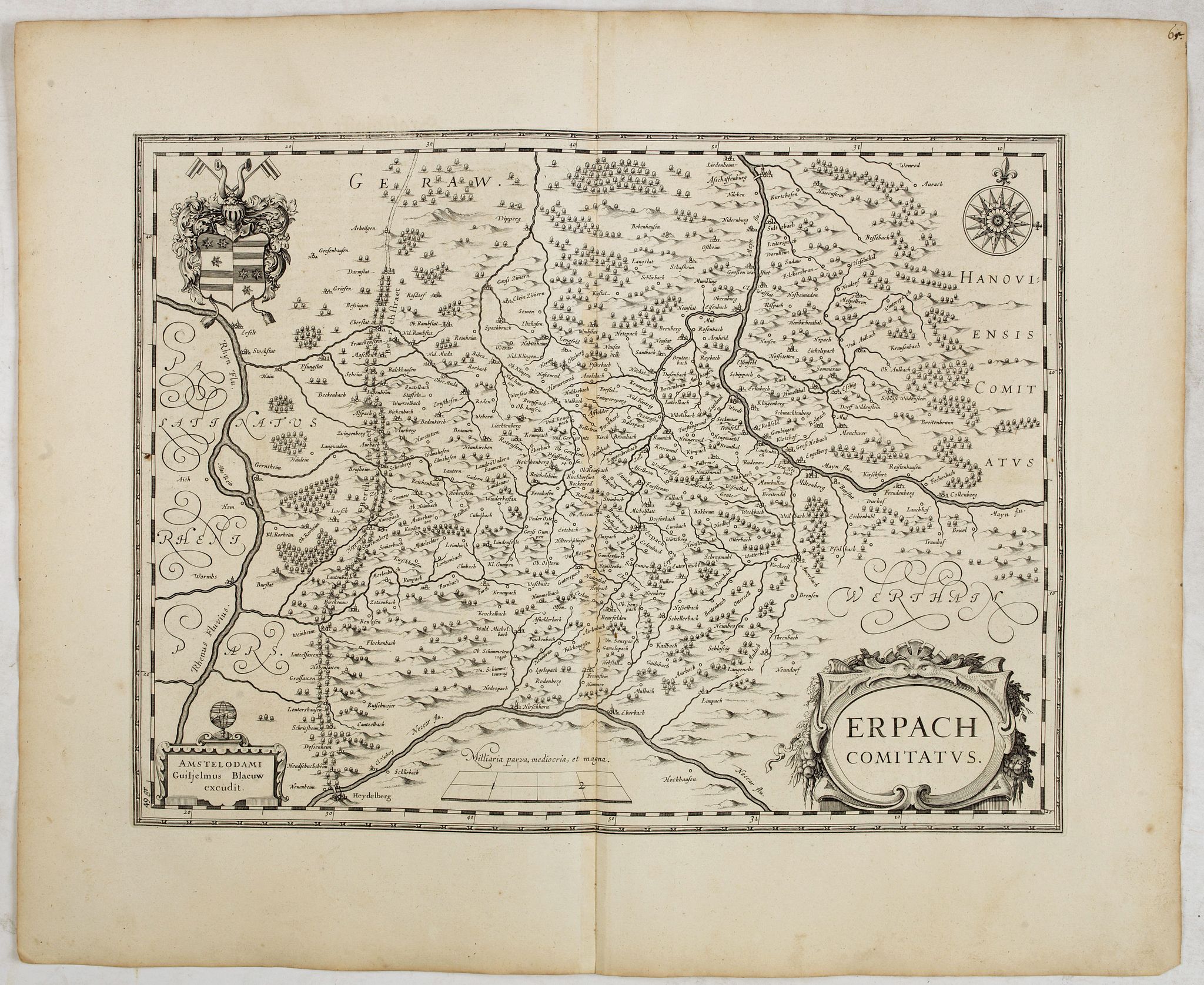 BLAEU, W., Erpach comitatus., antique map, old maps
