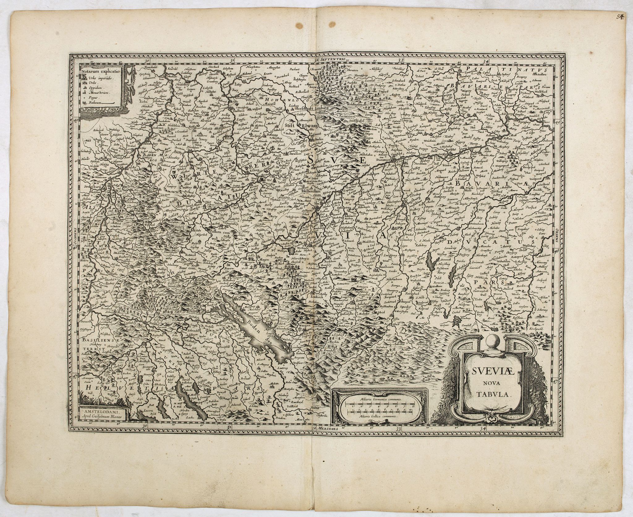 BLAEU, W., Sueviae nova tabula, antique map, old maps