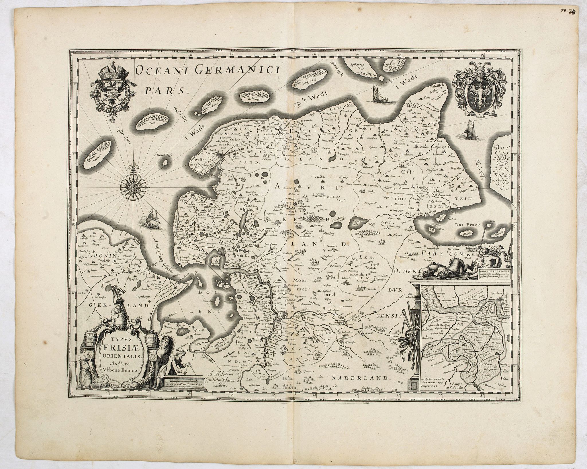 BLAEU, W., Typus Frisiae Orientalis., antique map, old maps