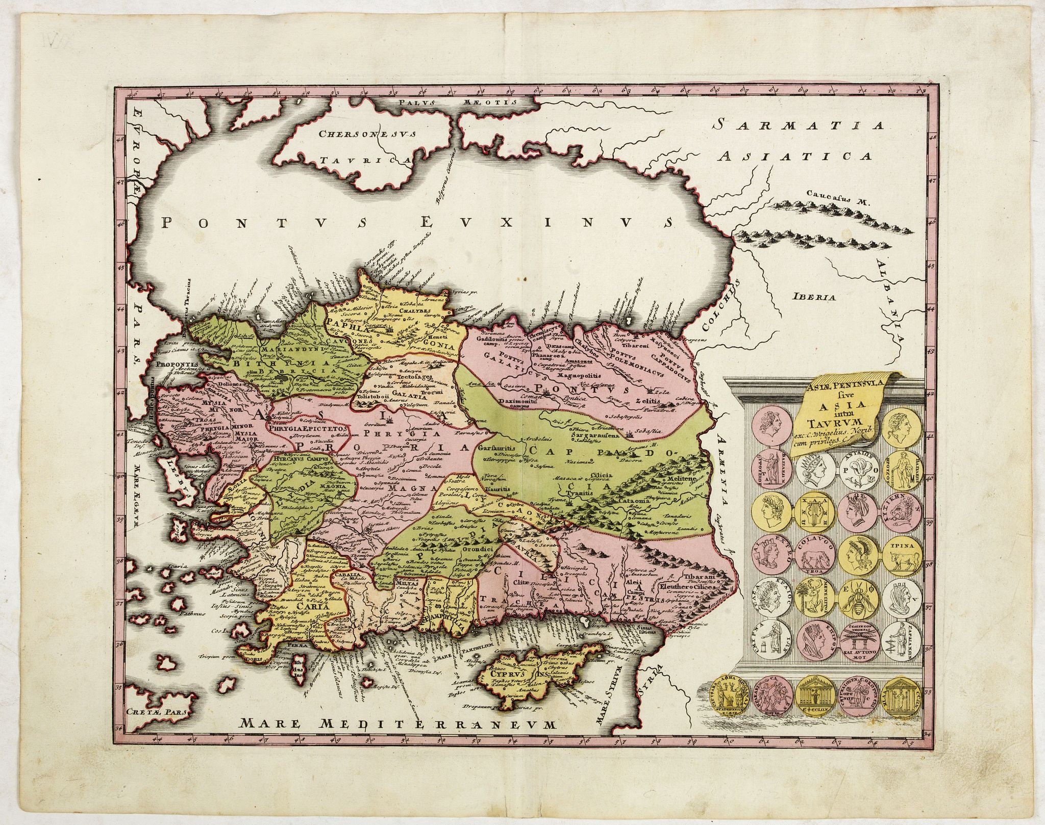 WEIGEL, Chr., Asia peninsula sive Asia intra Taurum. . . (with Cyprus), antique map, old maps