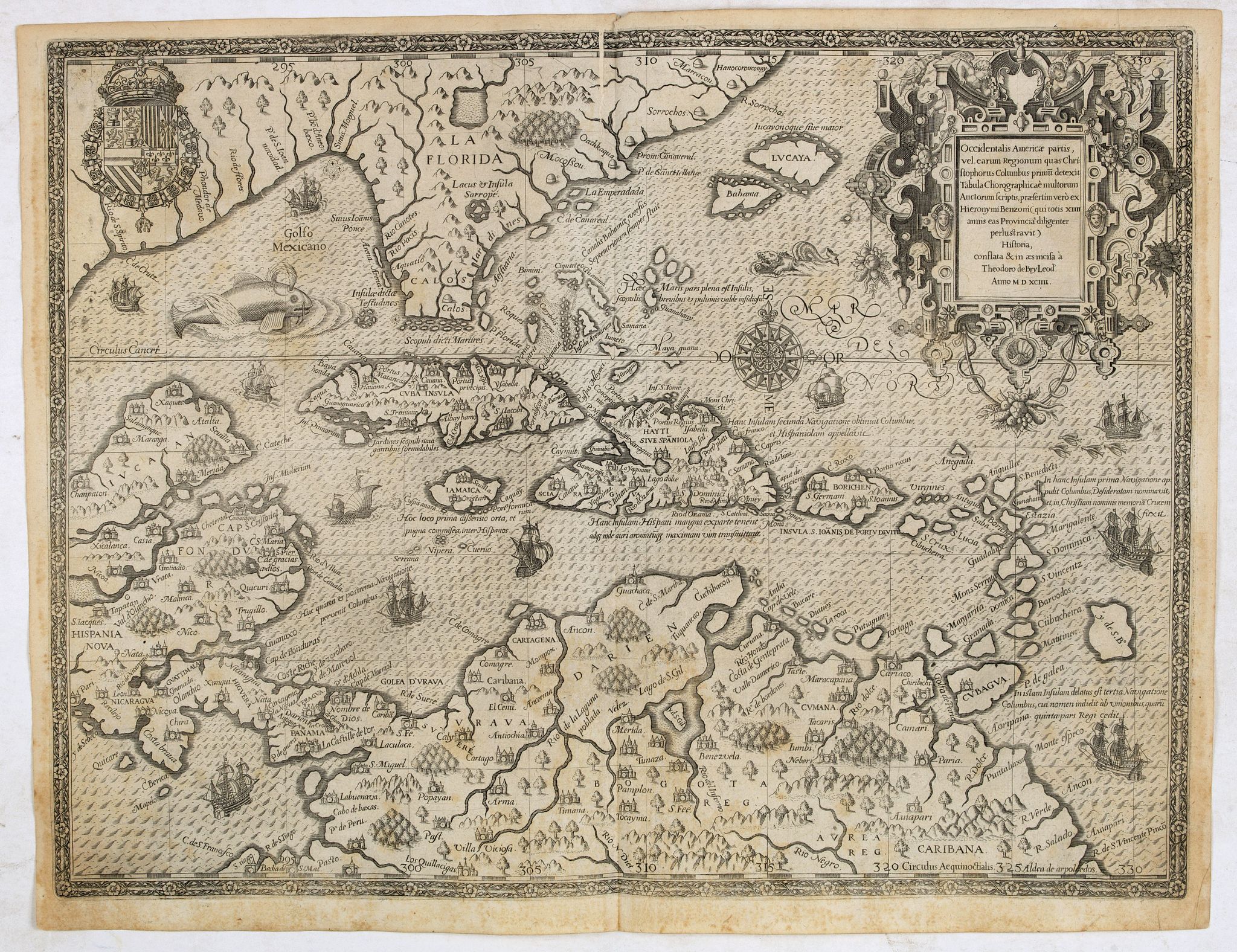 DE BRY, Th., Occidentalis Americae partis., antique map, old maps