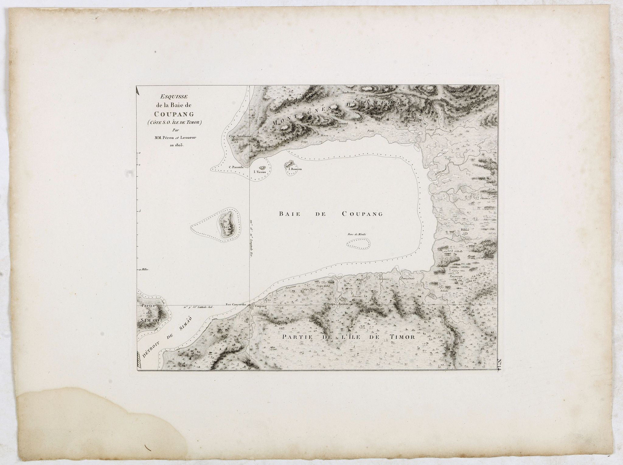FREYCINET, M.L., Esquisse de la Baie de Coupang (cote S.O. Ile de Timor) par M. M. Peron et Lesueur, an 1803., antique map, old maps