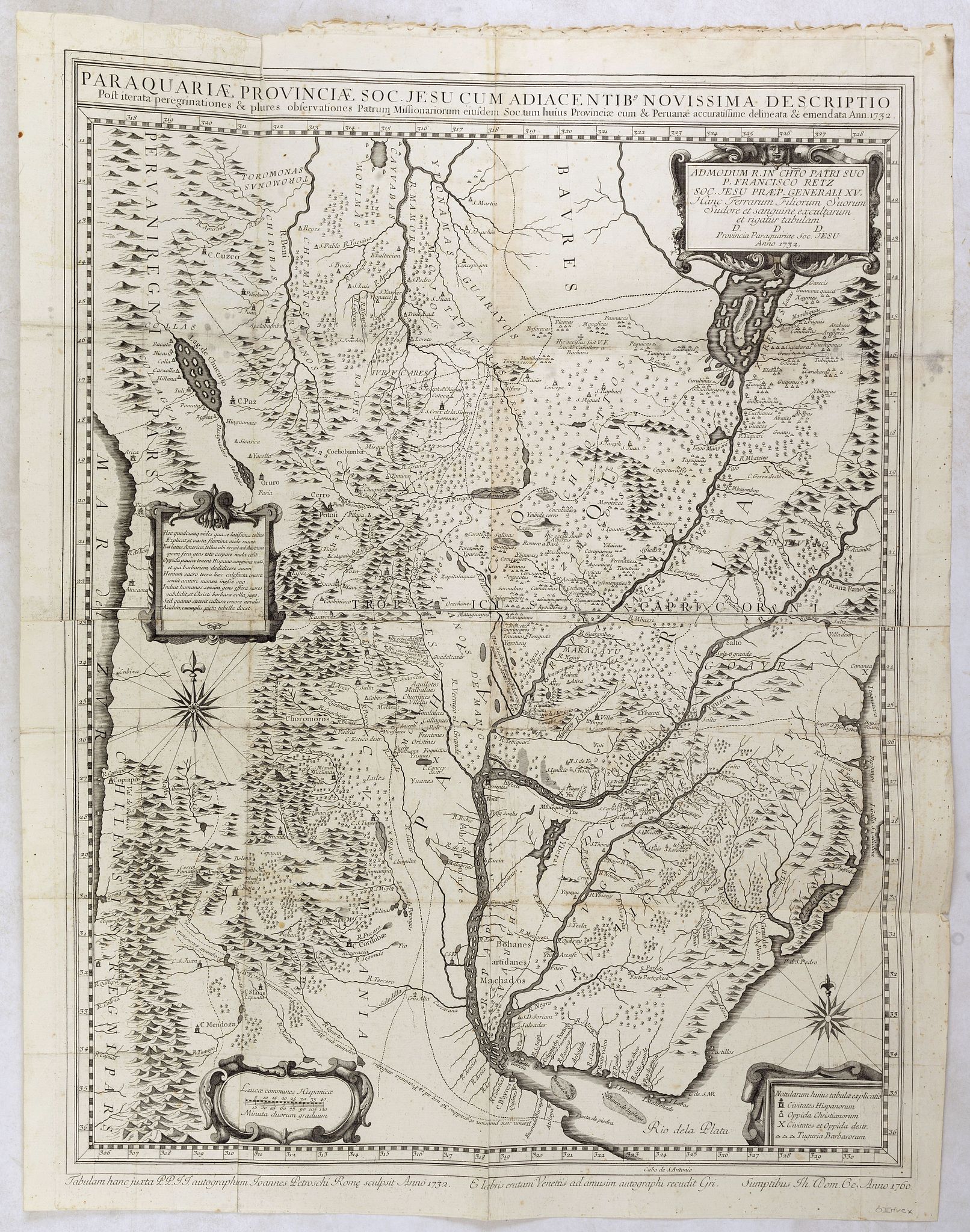 PETROSCHI, G., Paraquariae Provinciae Soc. Jesu cum adiacentib. novissima descriptio. . ., antique map, old maps
